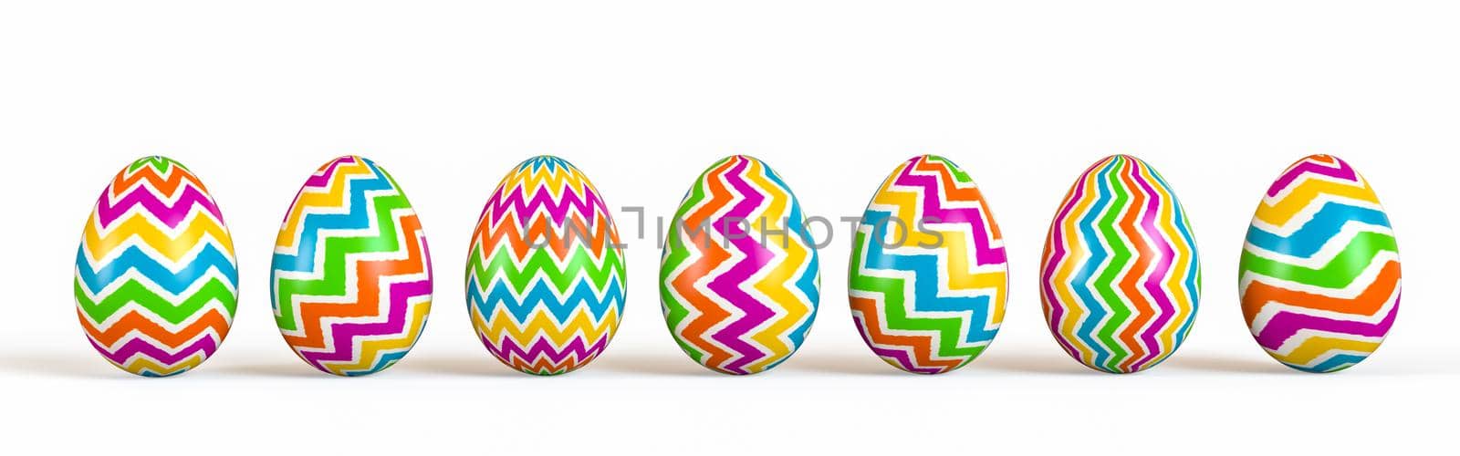 Easter eggs set, collection isolated on white background, 3D rendering illustration.