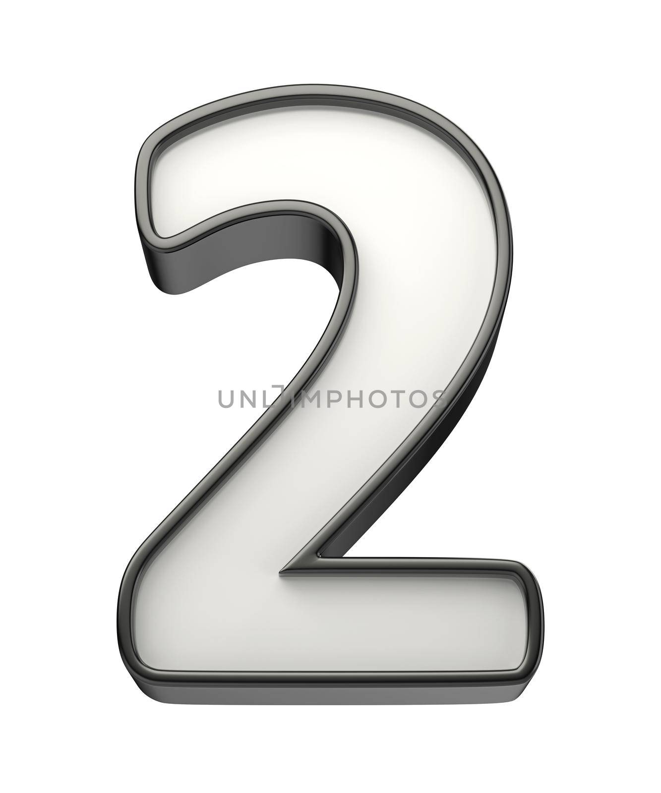 3D illustration of number two, isolated on white background