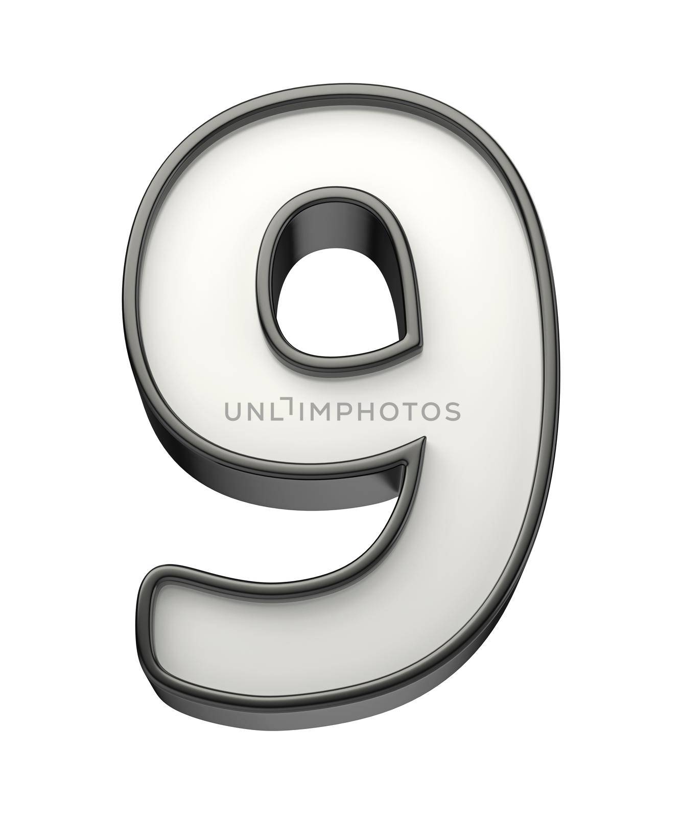 3D illustration of number nine, isolated on white background