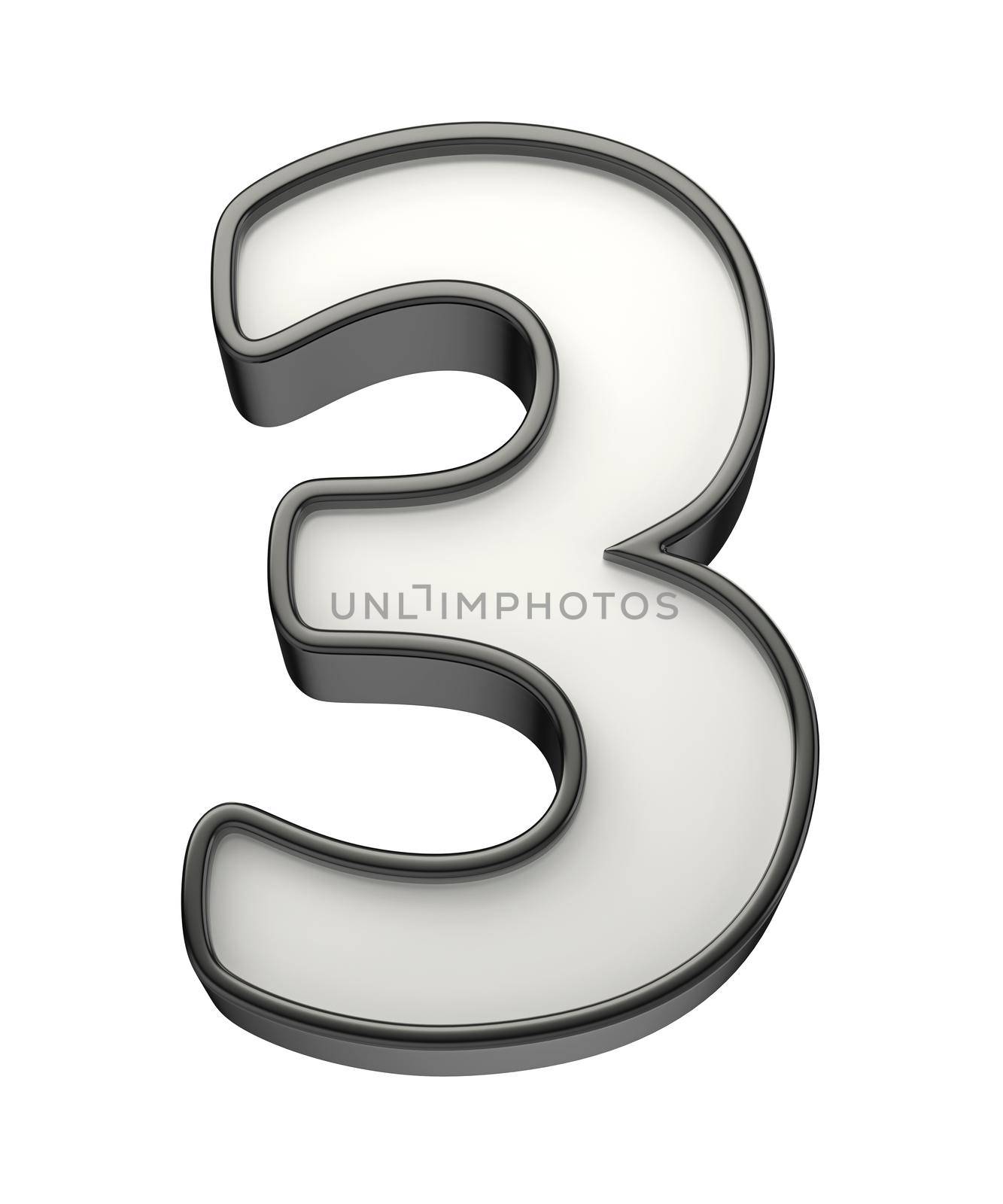 3D illustration of number three, isolated on white background