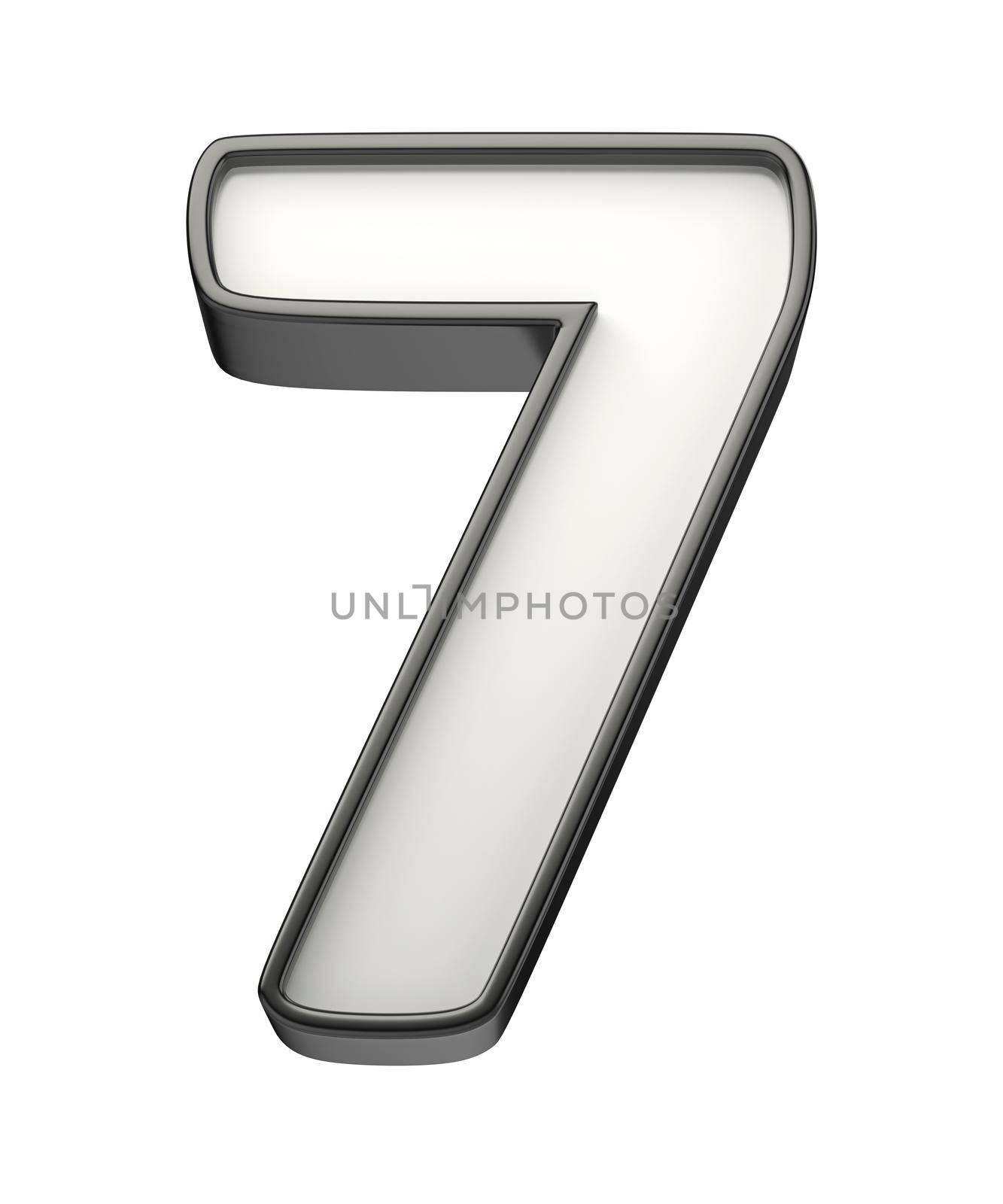 3D illustration of number seven, isolated on white background