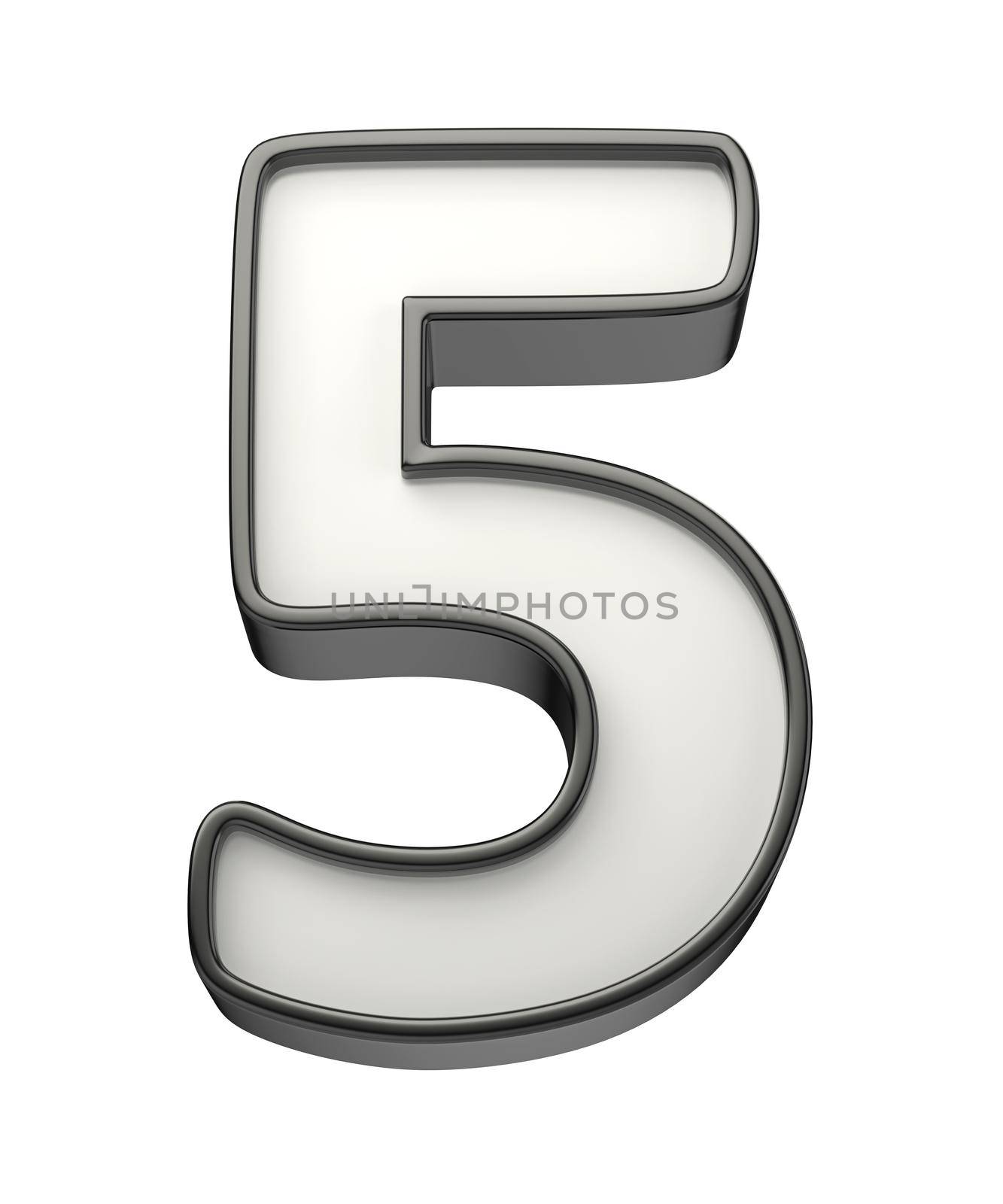 3D illustration of number five, isolated on white background