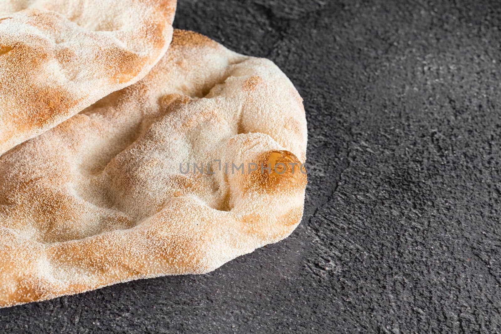 Dough for pinsa romana and scrocchiarella gourmet italian cuisine. Traditional dish in italy. Food delivery from pizzeria