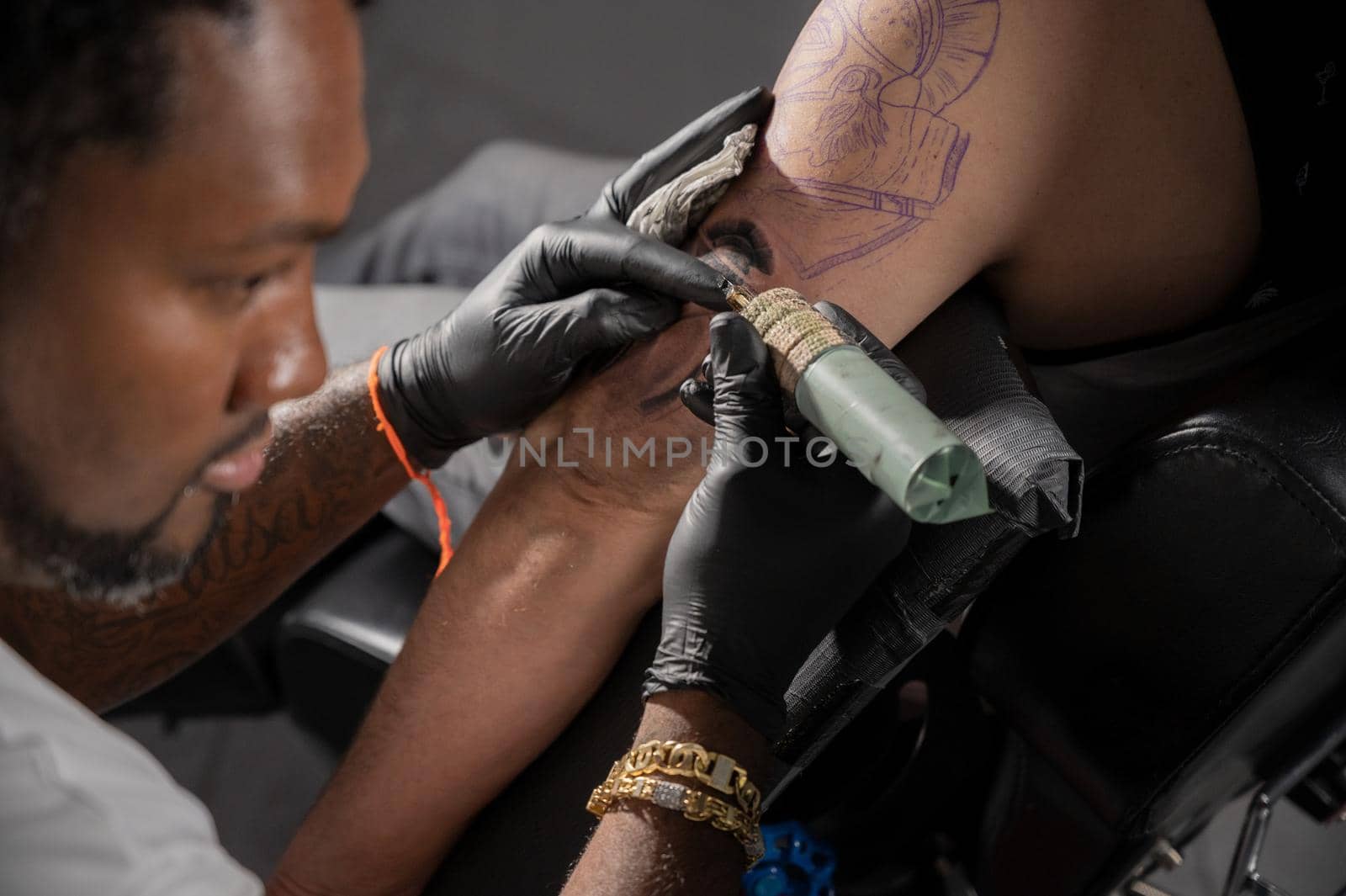 Body art at the tattoo studio. High quality photography