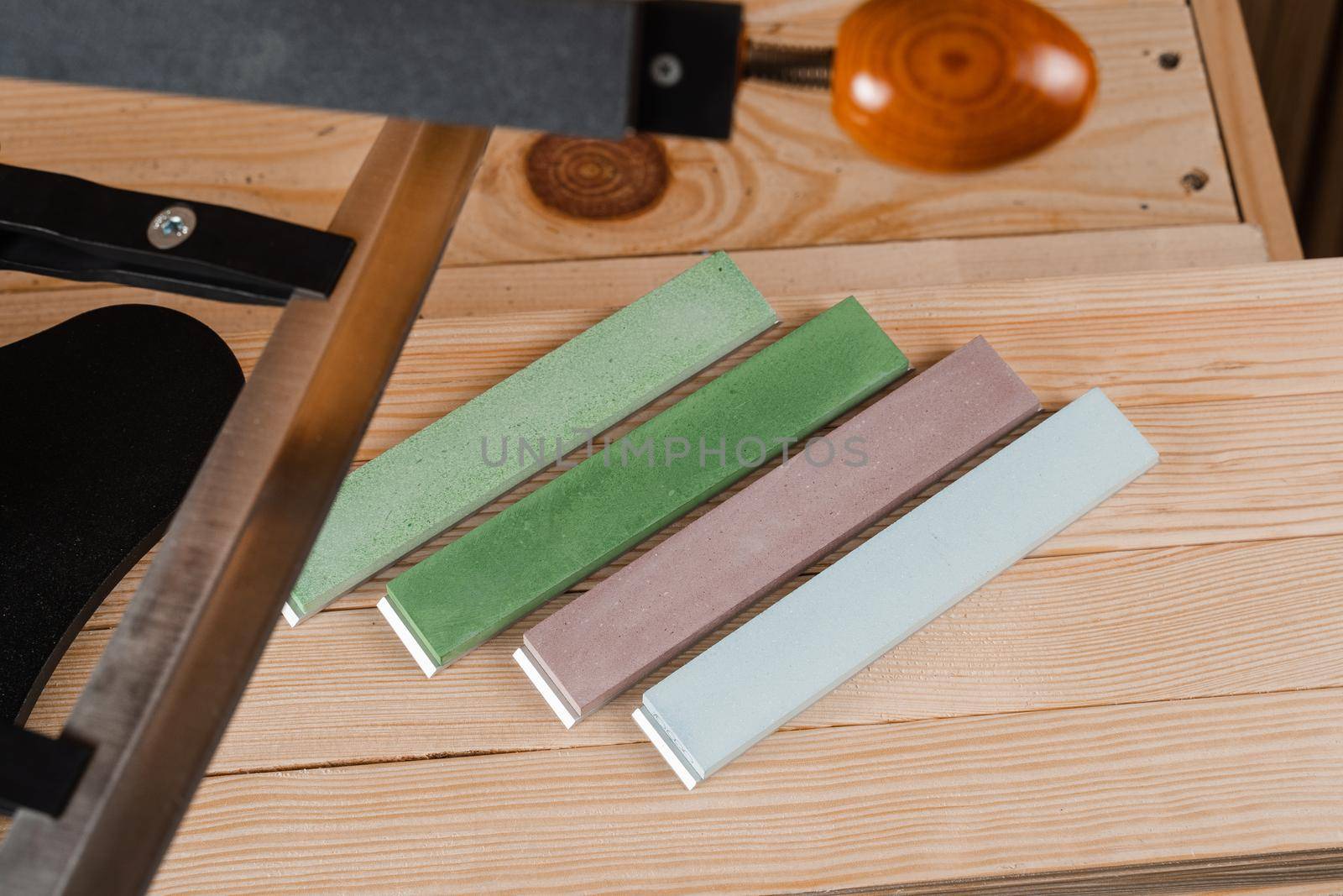 Set of professional whetstone for sharpener knife. Sharpener and whetstones