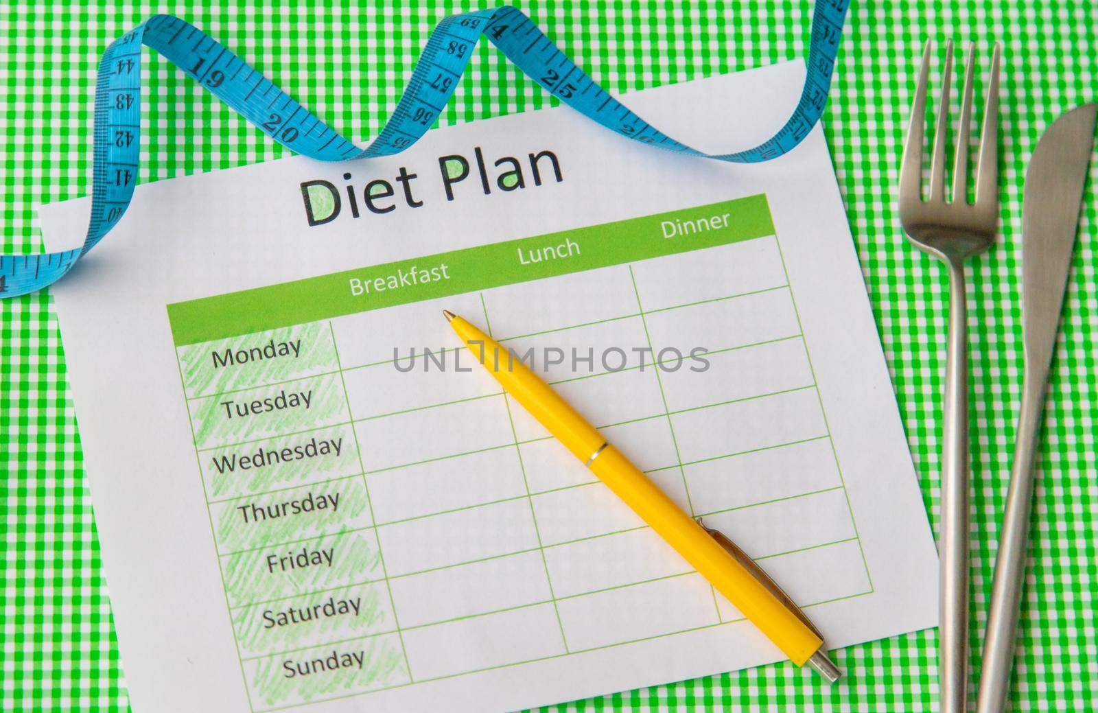 Weekly diet plan. The concept of proper nutrition. Selective focus. by mila1784