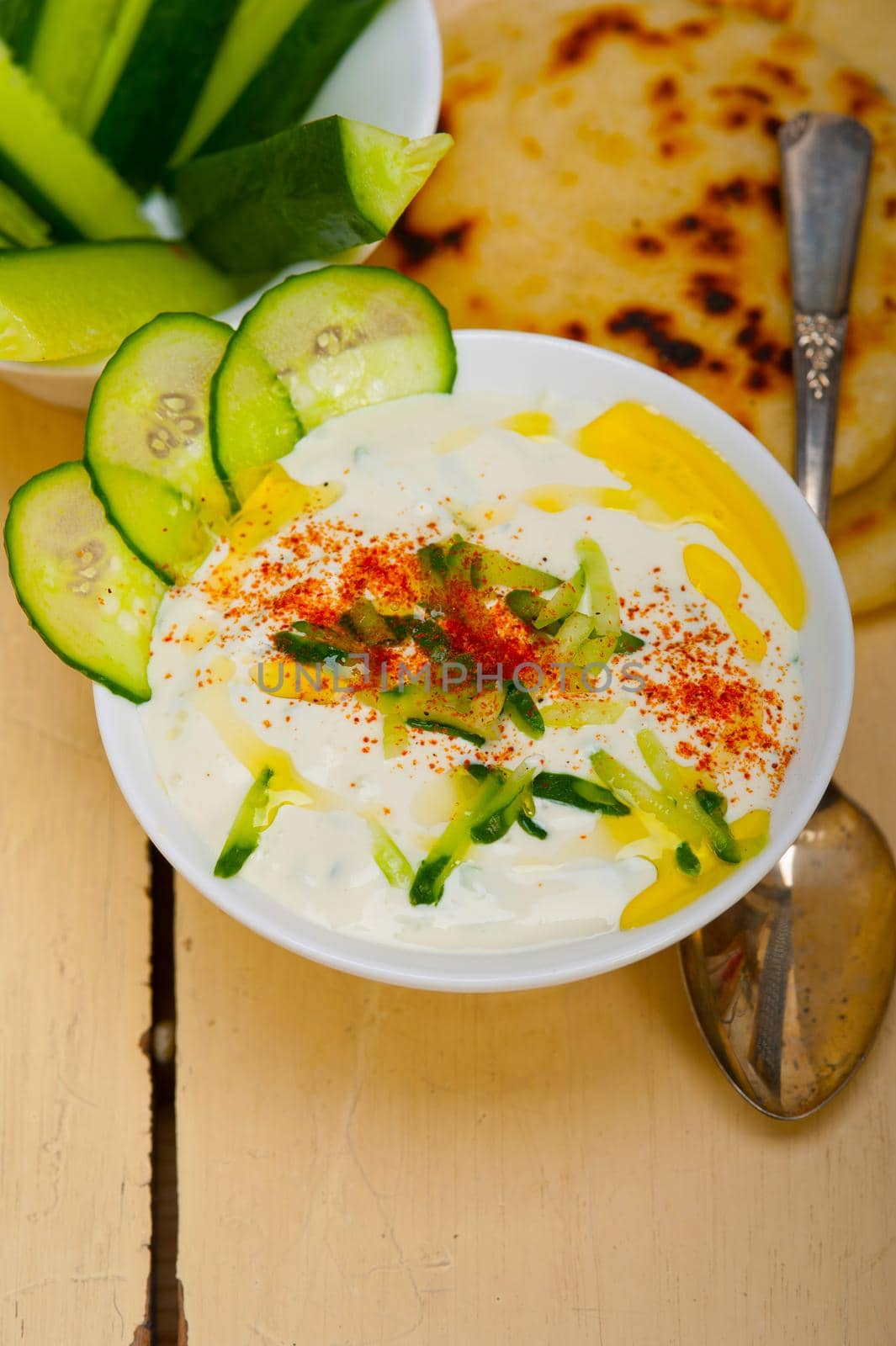 Arab middle east salatit laban wa kh’yar Khyar Bi Laban goat yogurt and cucumber salad 