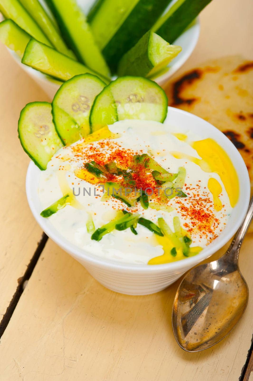 Arab middle east salatit laban wa kh’yar Khyar Bi Laban goat yogurt and cucumber salad 