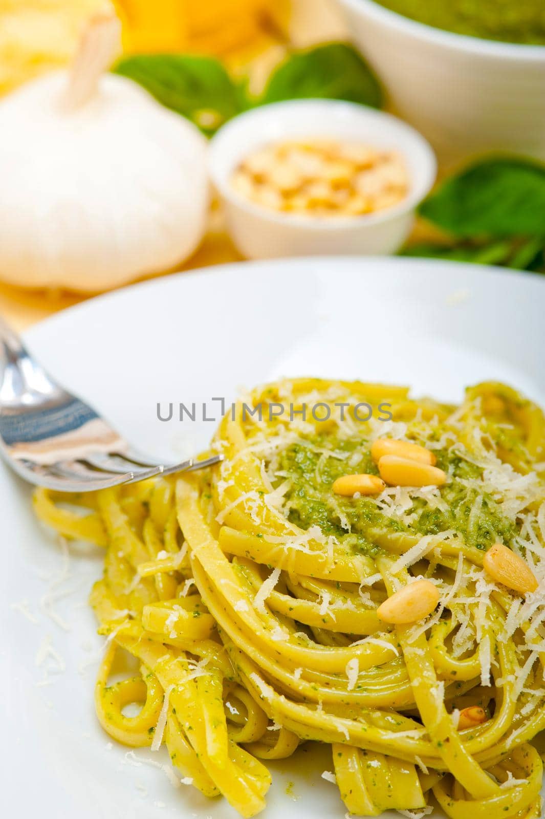 Italian traditional basil pesto pasta ingredients by keko64