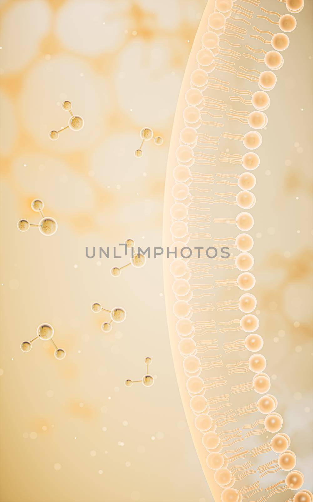 Cell membrane with yellow background, 3d rendering. Computer digital drawing.