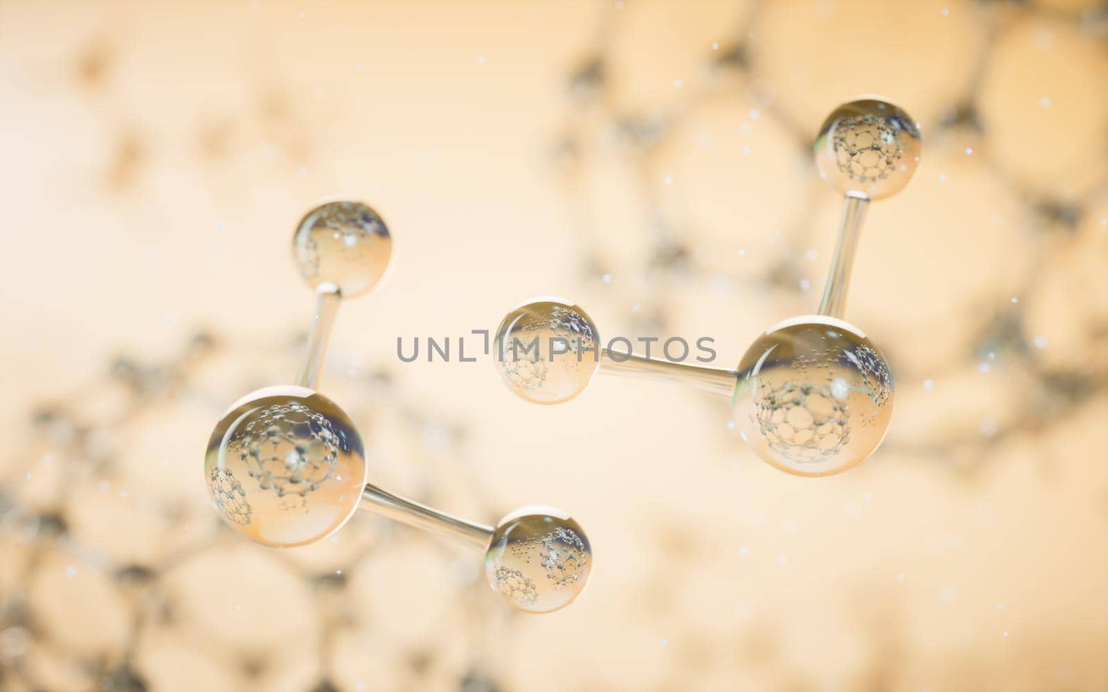 Chemical molecule with yellow background, 3d rendering. by vinkfan