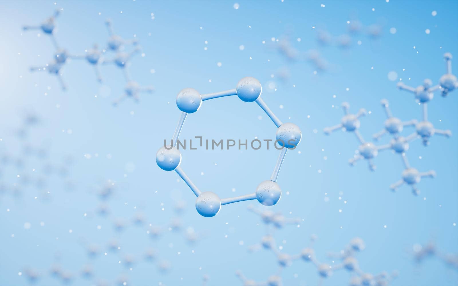 Chemical molecule with blue background, 3d rendering. by vinkfan