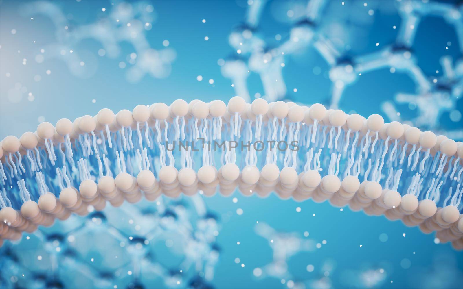 Cell membrane with blue background, 3d rendering. by vinkfan