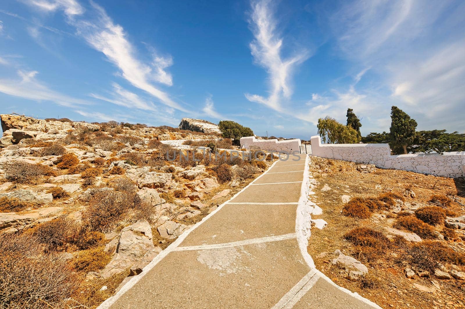 Panagia church, traditional orthodox church with white dome in Folegandros in Greece..