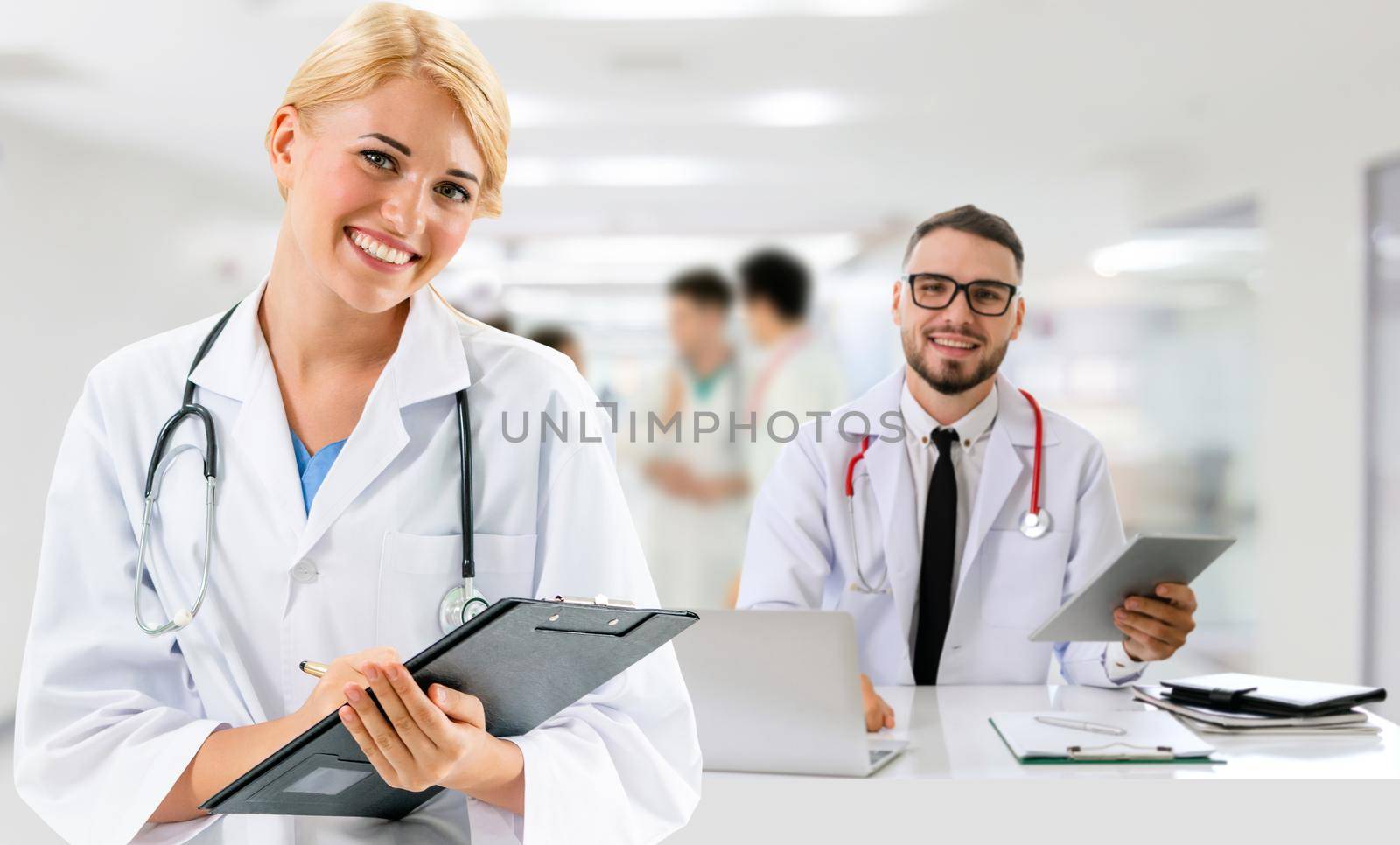 Doctors at hospital working with partner. Medical healthcare and doctor services.