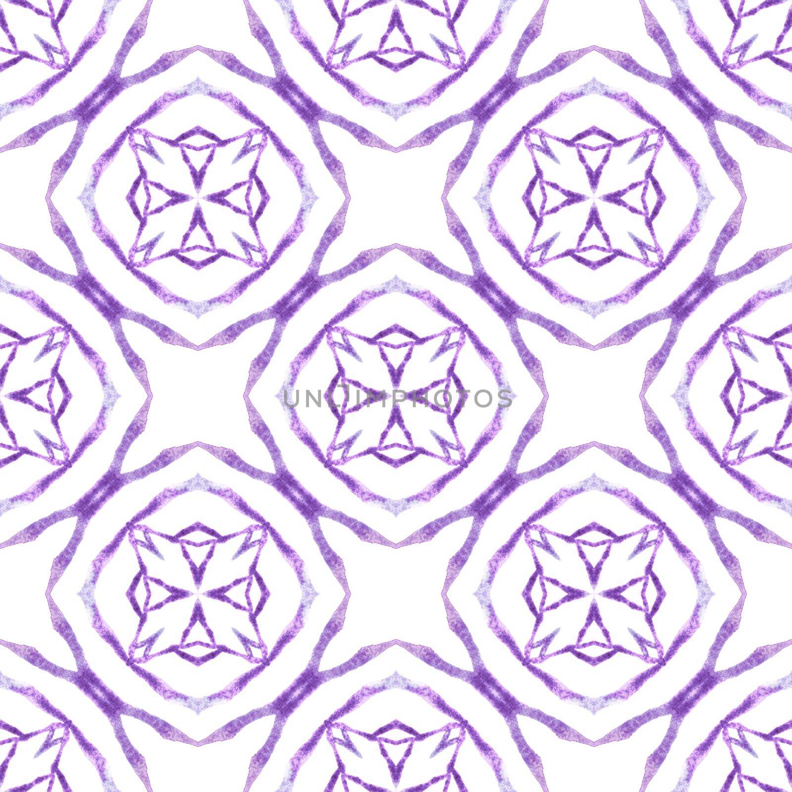 Exotic seamless pattern. Purple ravishing boho chic summer design. Textile ready marvelous print, swimwear fabric, wallpaper, wrapping. Summer exotic seamless border.