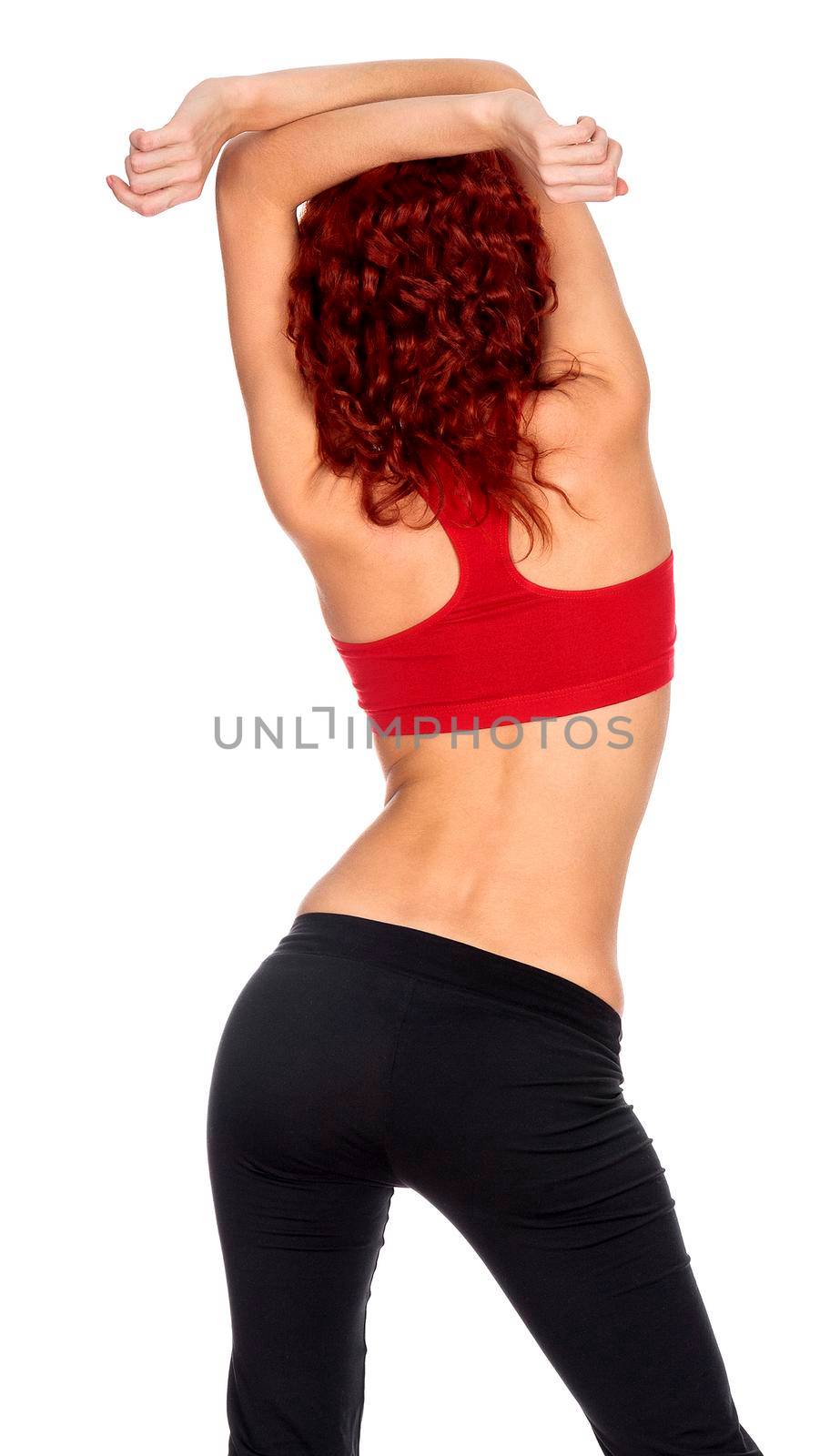 Sexy sporty woman, isolated on a white background