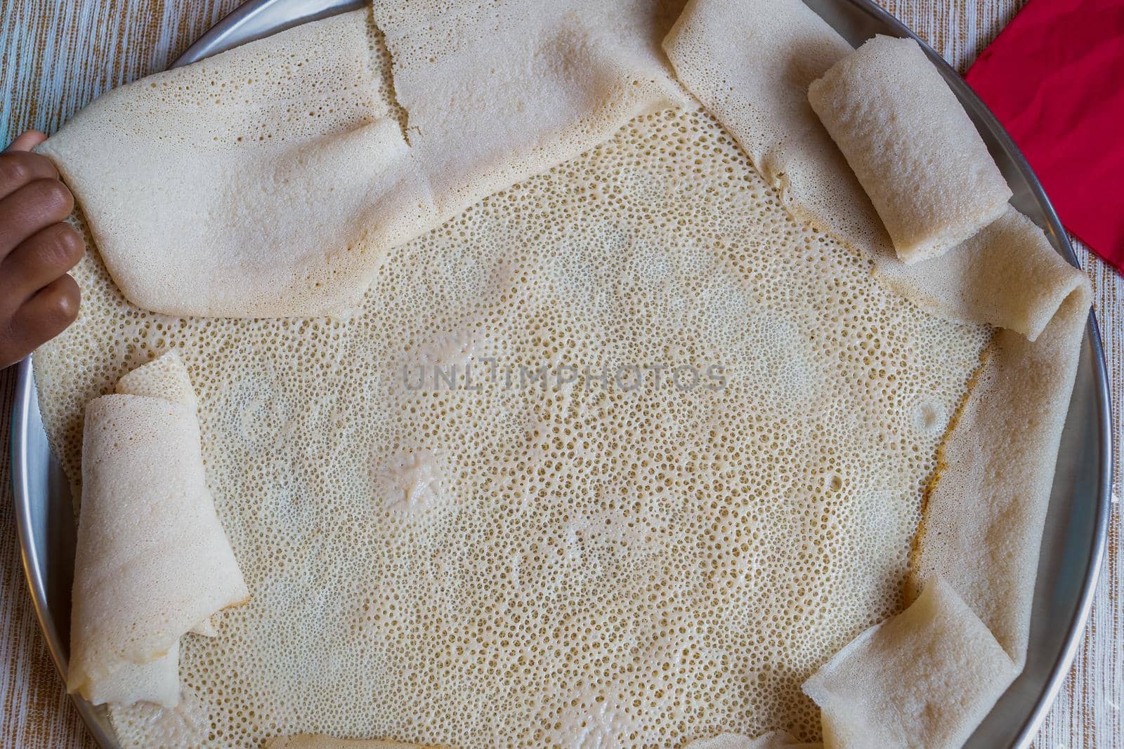 Injera, a traditional fermented flatbread made with teff flour