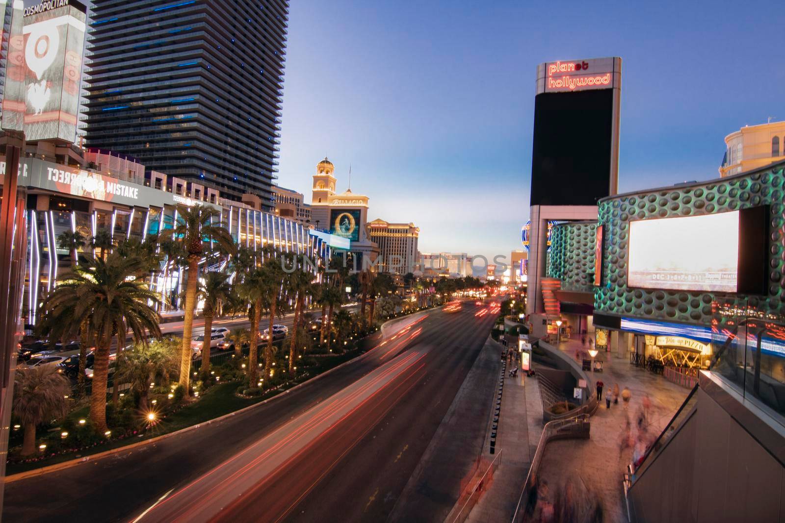 Cityscape showing a road and city lights in The Strip in Las Vegas