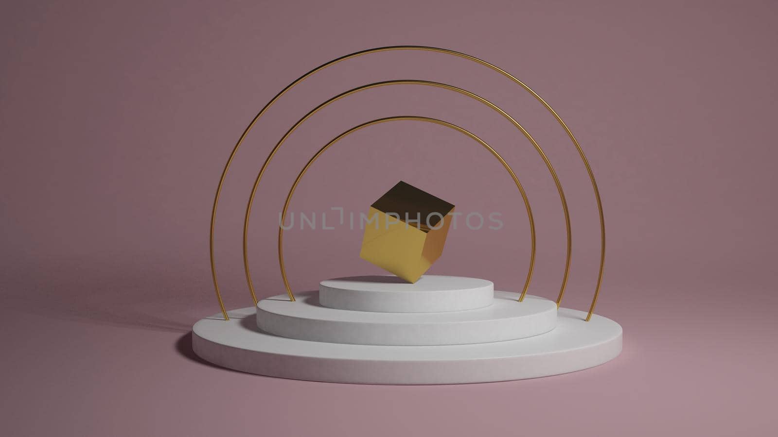Abstract gold torus on luxury mock up stage. Platform .