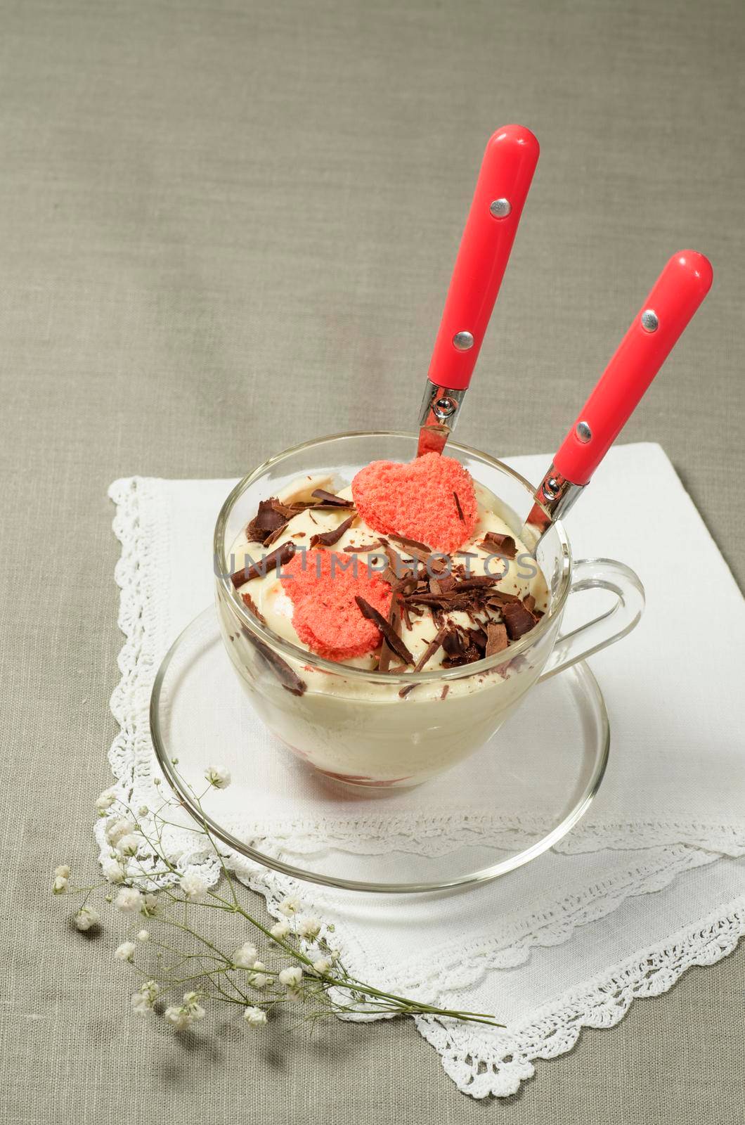 Valentine's Day tiramisu with chocolate in glass cup. From series Italian Desserts