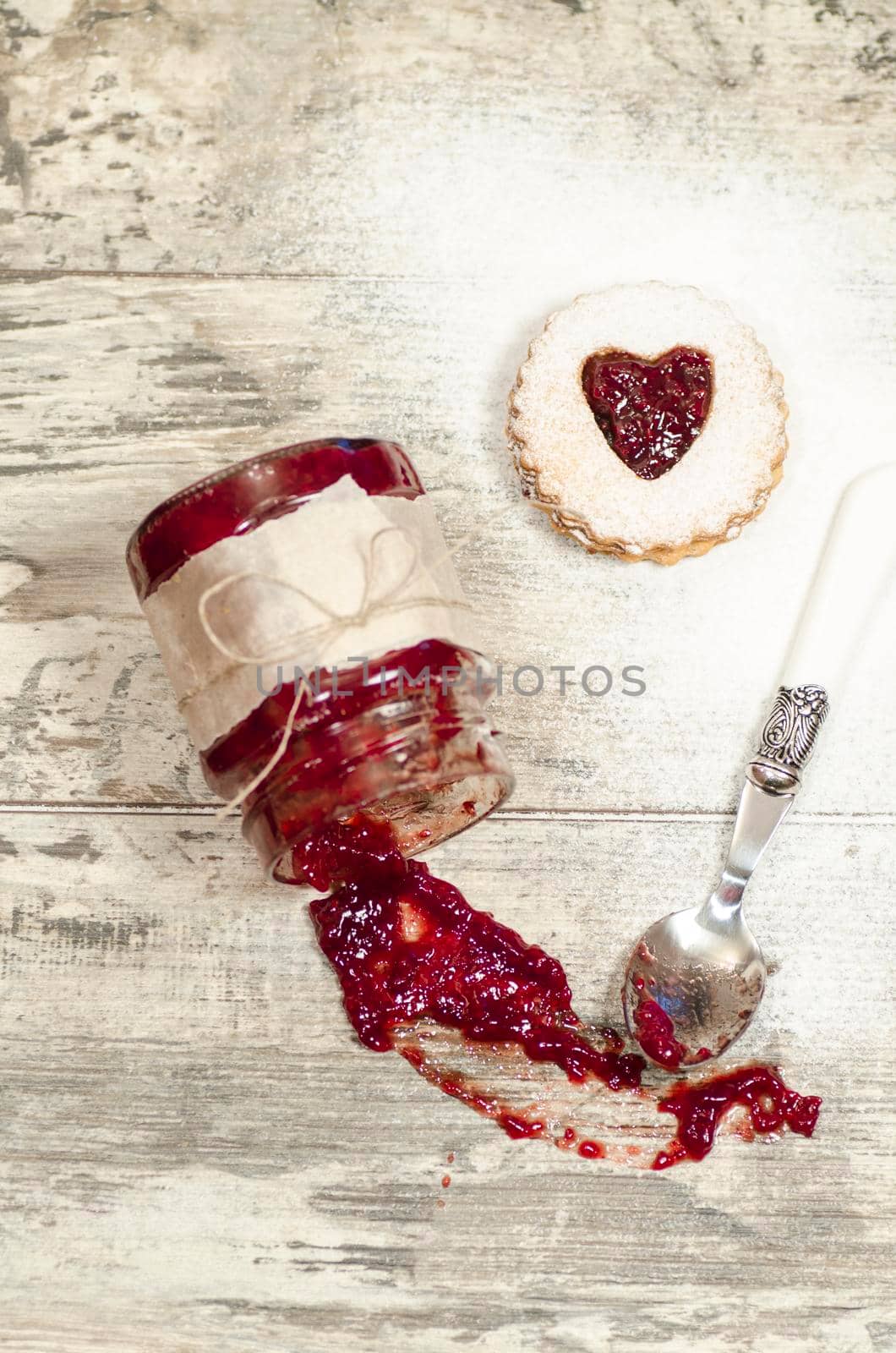 Homemade cookies Valentine's Day, blurred background. From series Winter pastry