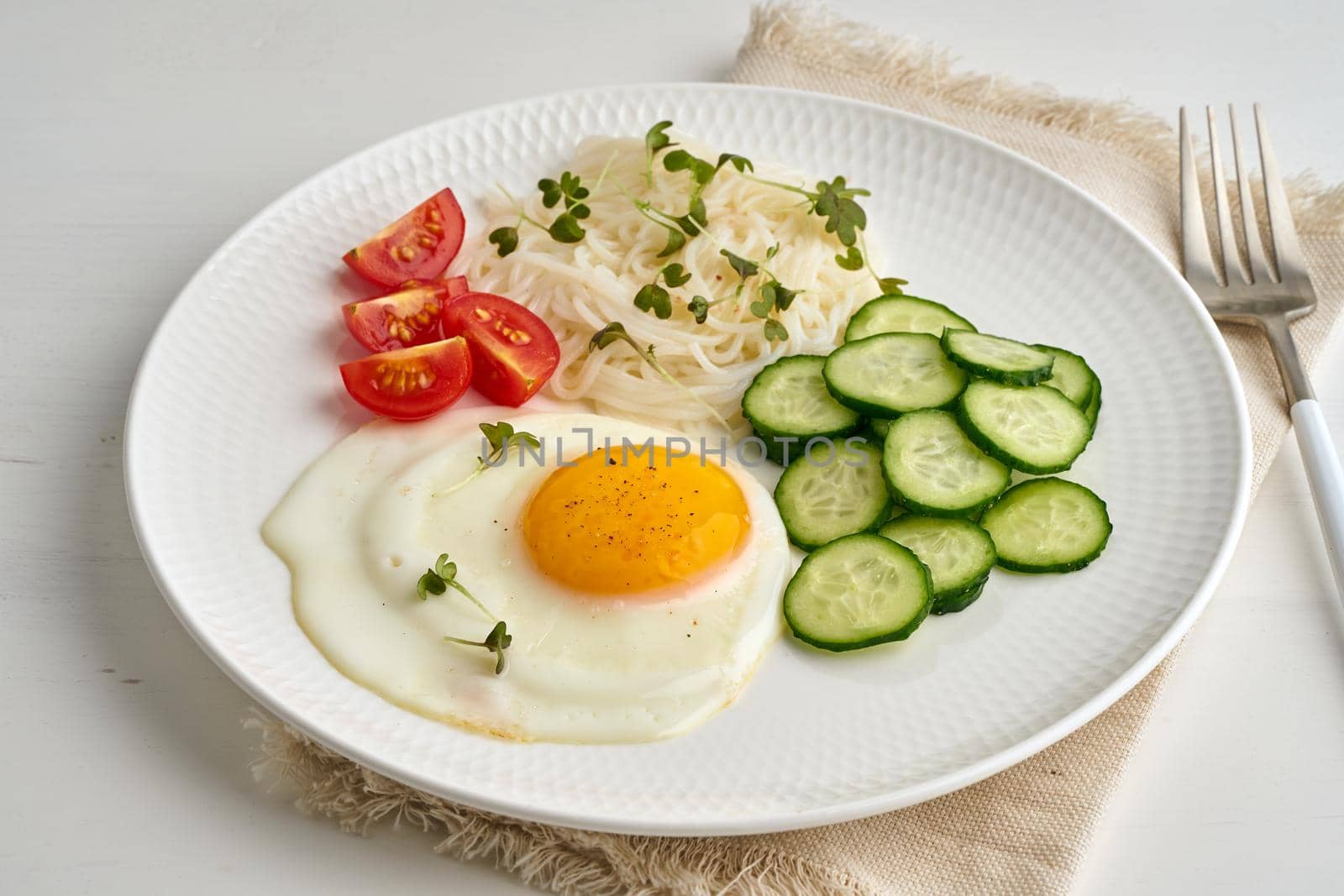 gluten free breakfast - omelet with cherries and cucumber, dash fodmap diet, healthy balanced food