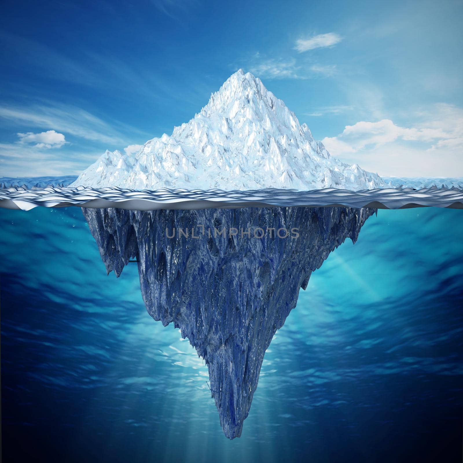 Realistic 3D illustration of an iceberg. 3D illustration.