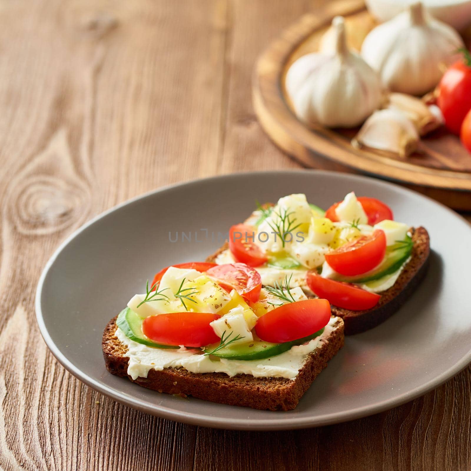 Smorrebrod - traditional Danish sandwiches. Black rye bread with boiled egg by NataBene