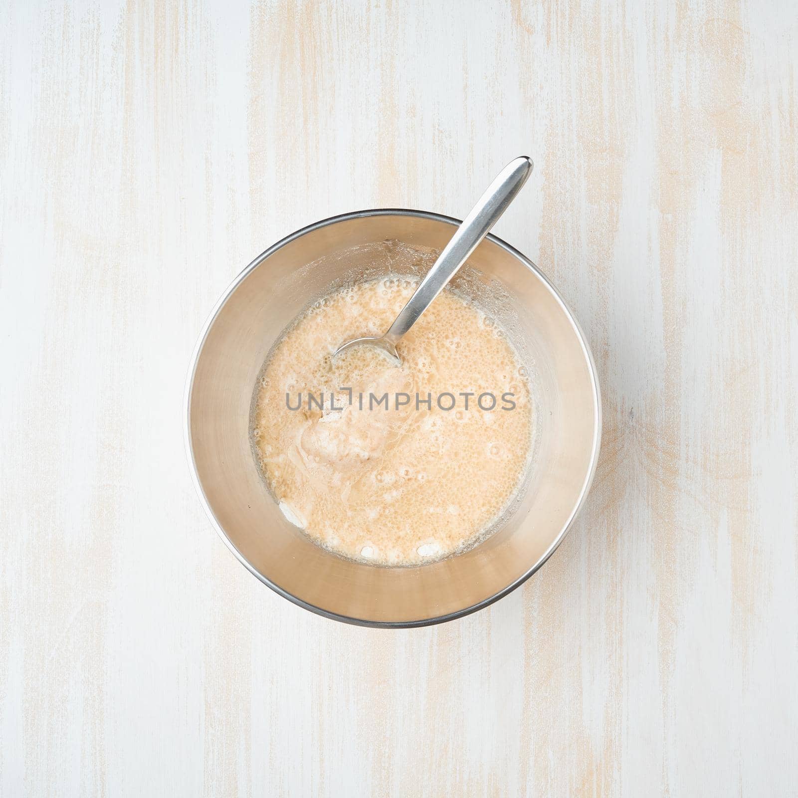 Step by step recipe. Homemade galette with vegetable. Top view, white wooden table by NataBene