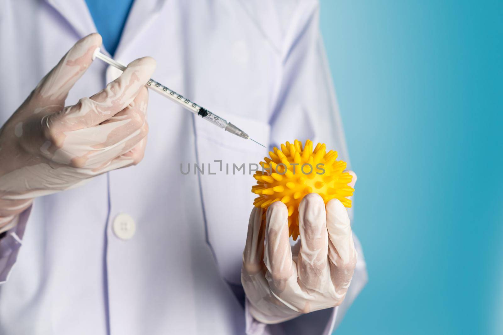 Coronavirus COVID-19 medical test vaccine research and development concept. Scientist in laboratory study and analyze scientific sample of Coronavirus antibody to produce drug treatment for COVID-19.