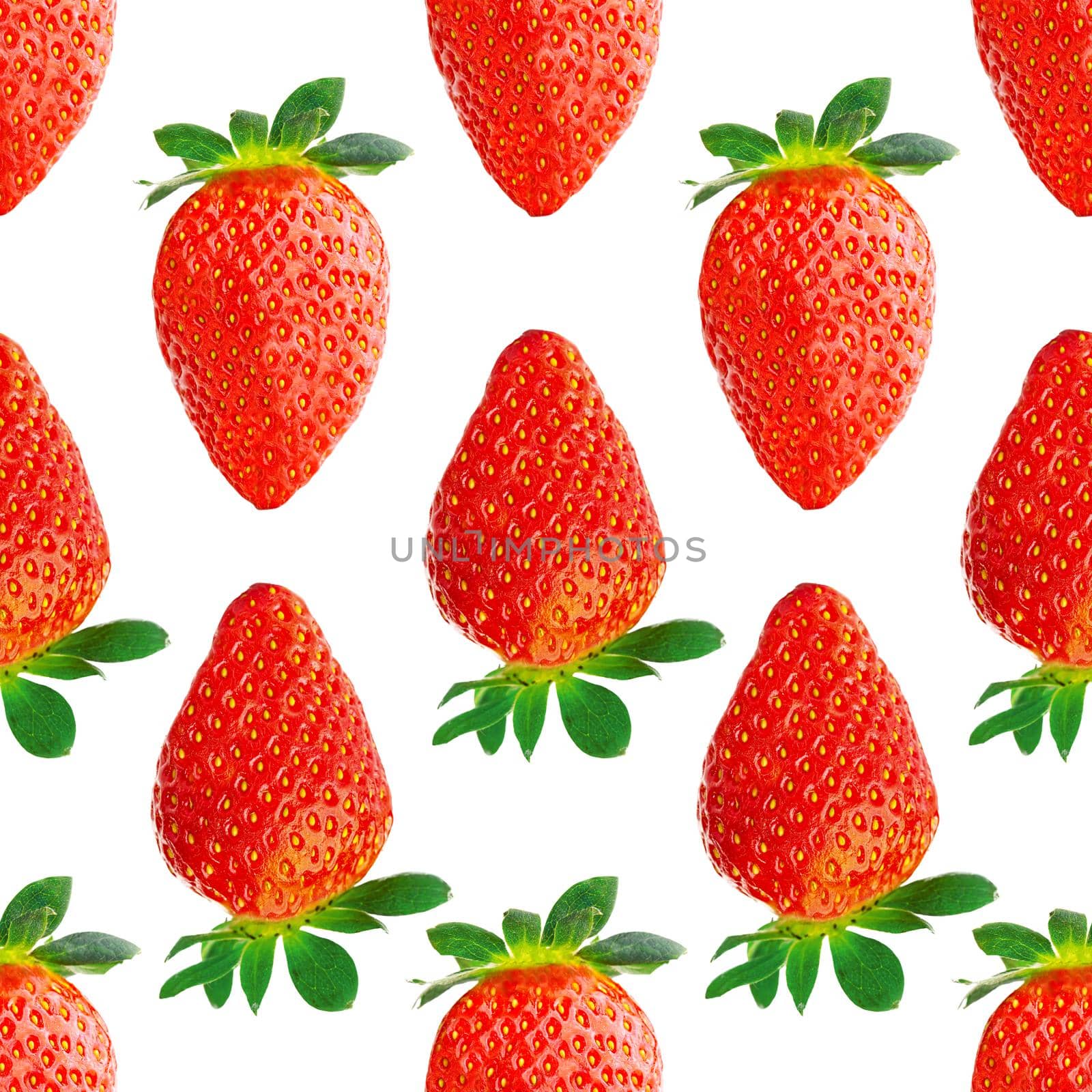 Strawberry seamless pattern. Ripe strawberries isolated on white . package design background. by PhotoTime