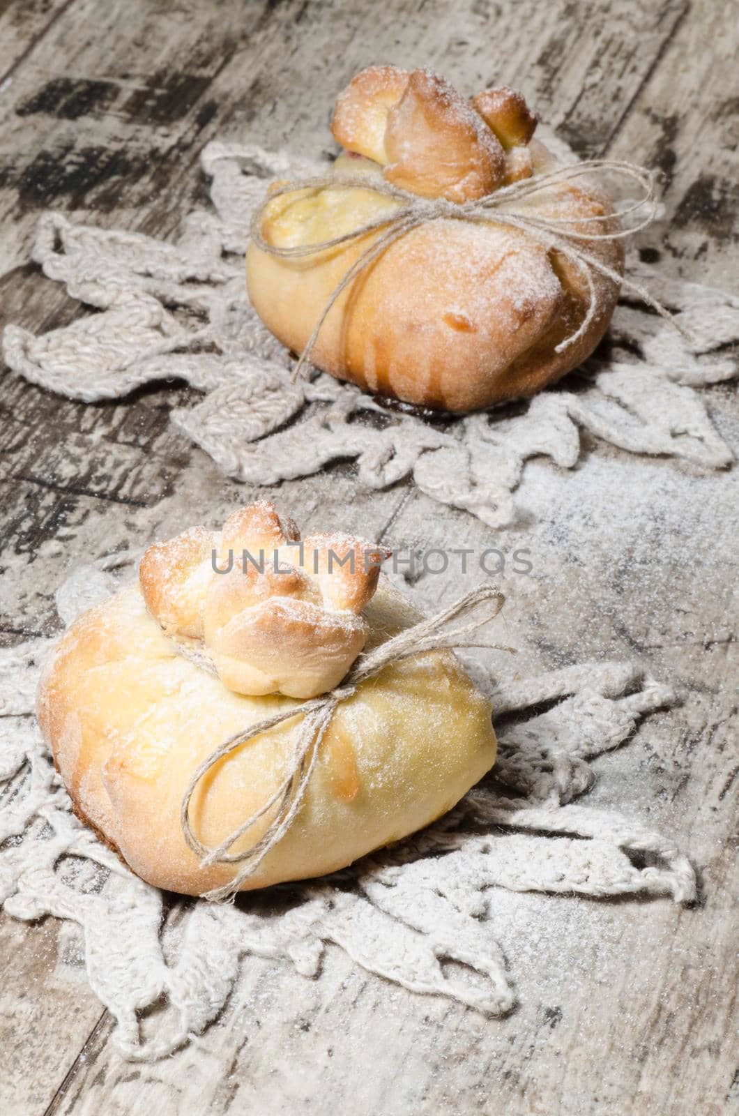 Paradise apples baked in pastry, in shape of bags. From series "Winter desserts"