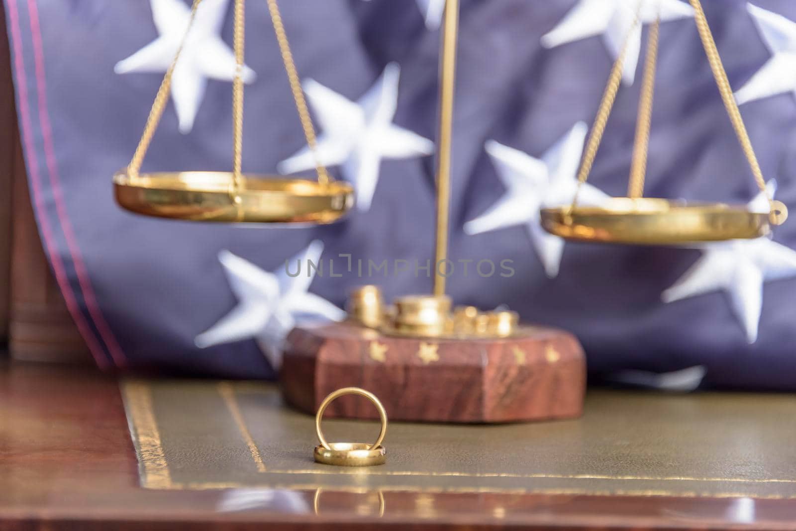 Family Law. Desktop photograph of law firm specialising in family law with the united states flag in the background