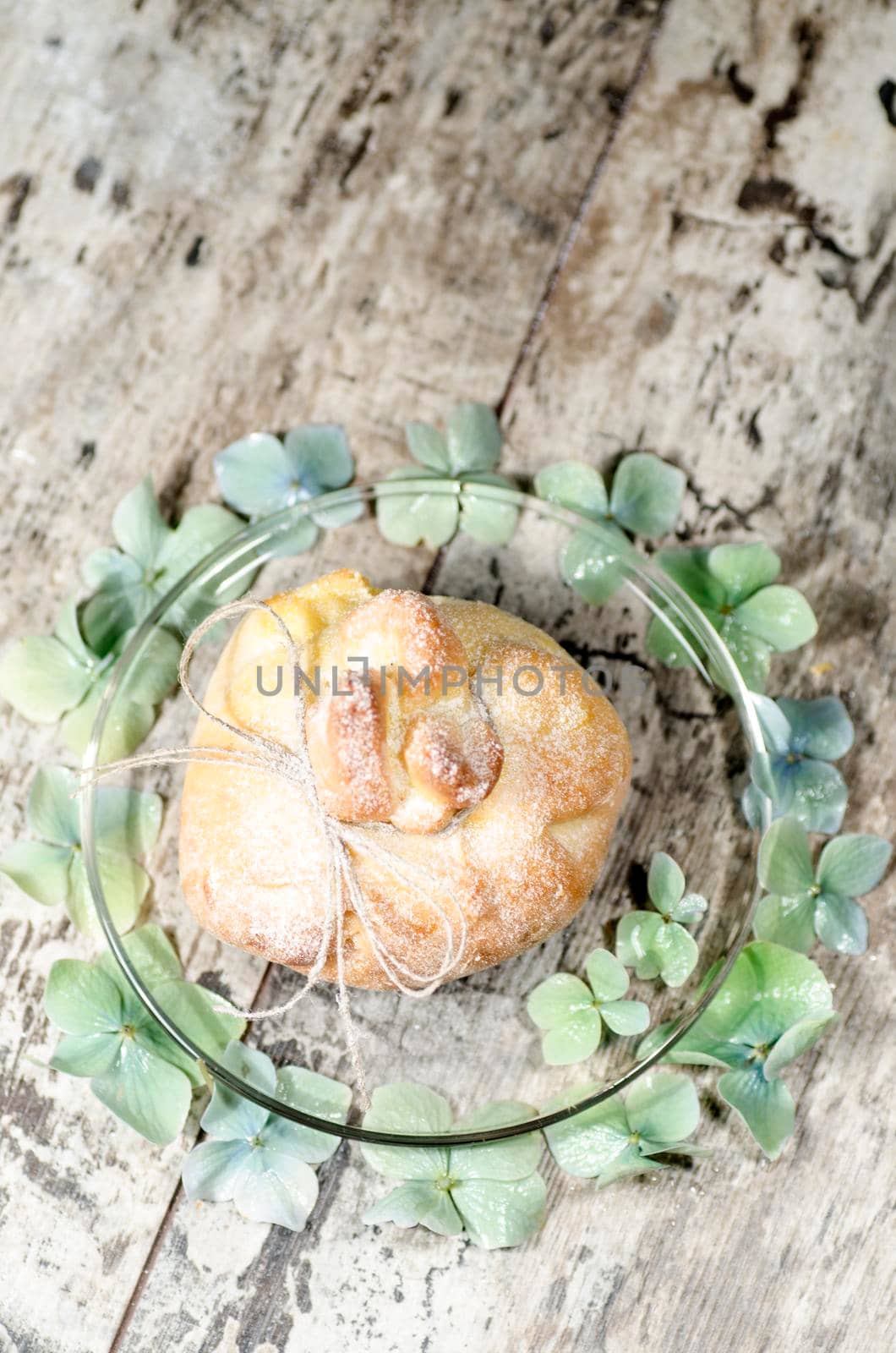 Paradise apples baked in pastry, in shape of bags. From series "Winter desserts"