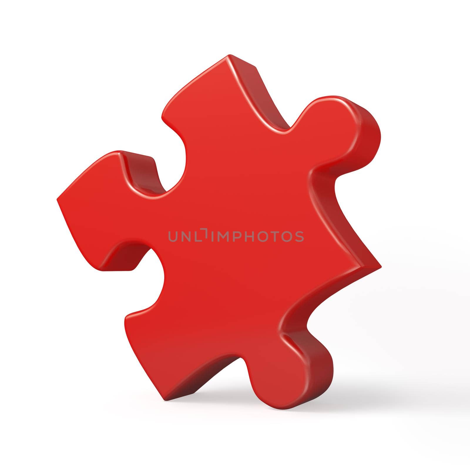 Single red puzzle piece isolated on white background