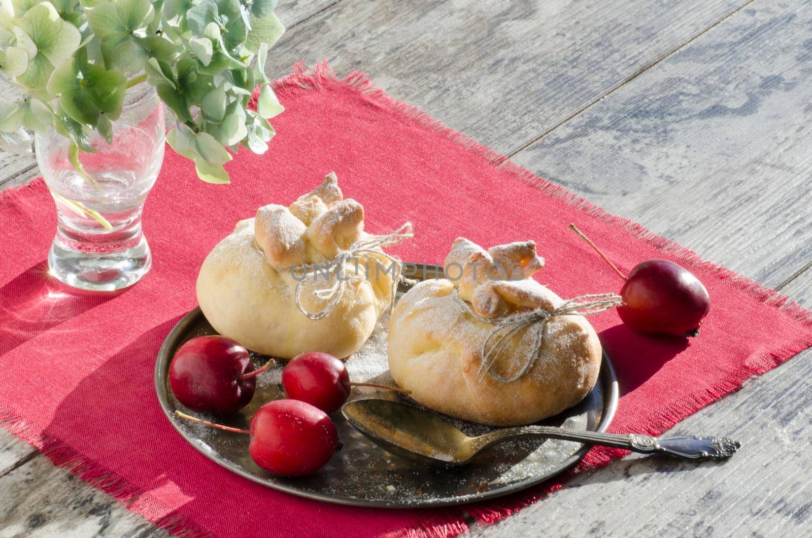 Paradise apples baked in pastry, in shape of bags. Christmas baking. From series "Winter desserts"