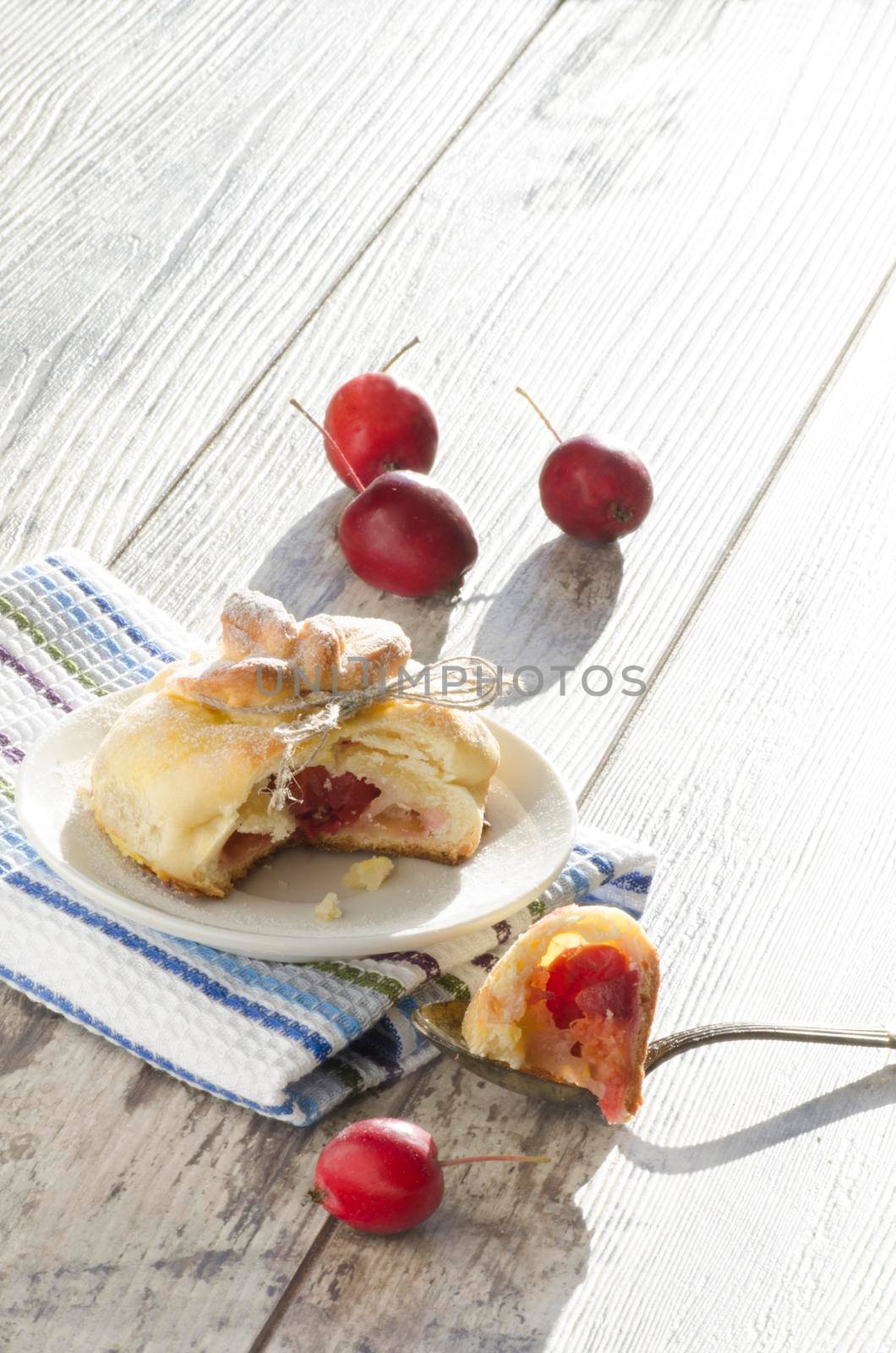 Paradise apples baked in pastry, in shape of bags. Christmas baking. From series "Winter desserts"