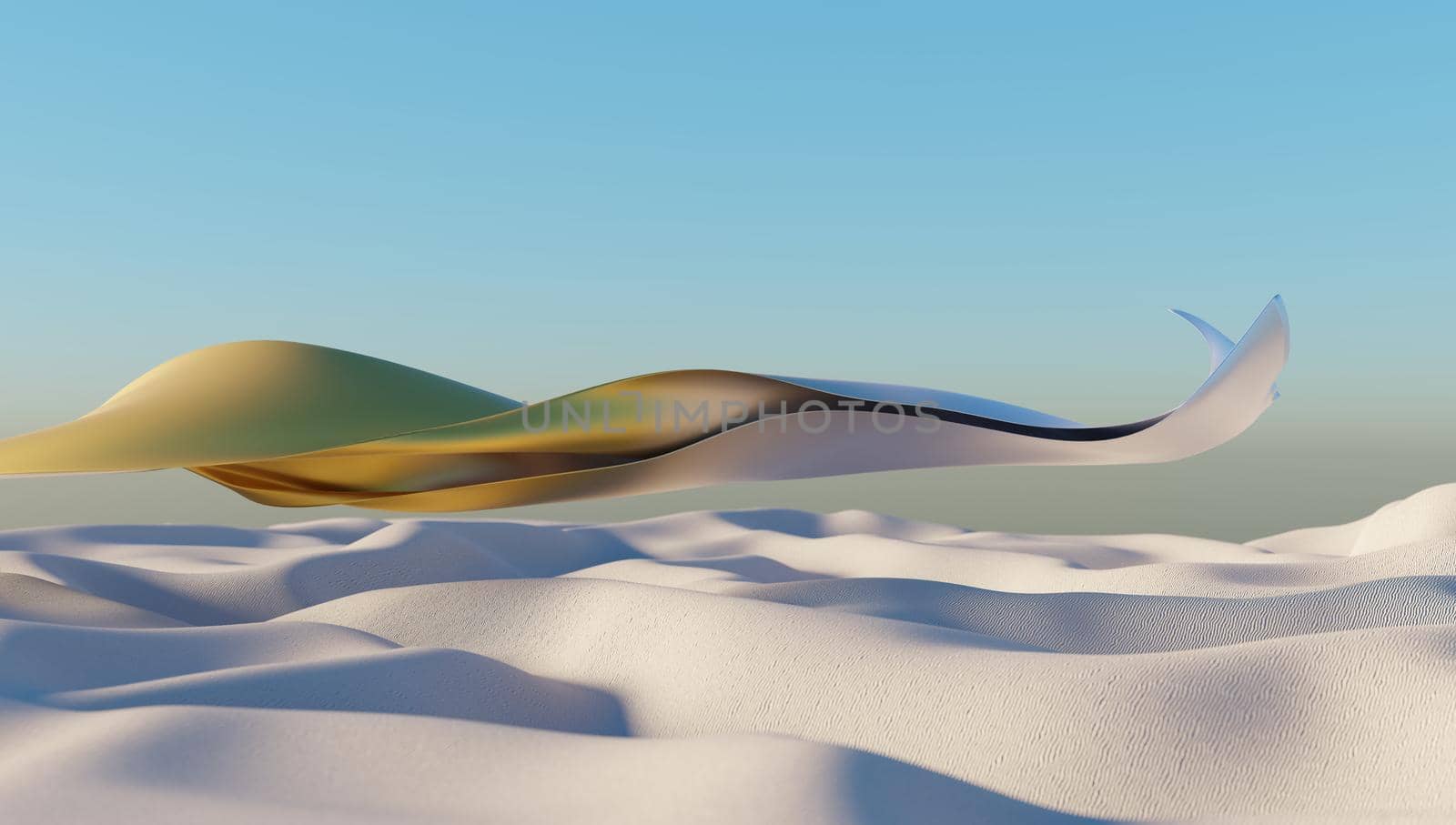 Big sand dunes panorama. Desert or beach sand textured background. 3d rendering