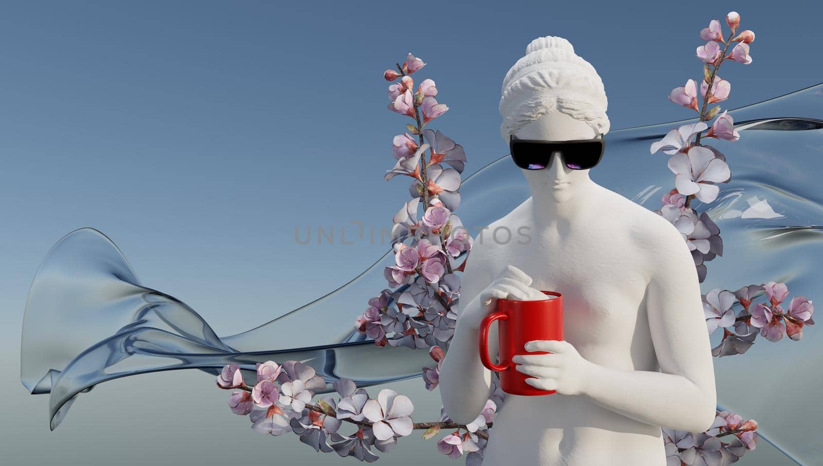 3d rendering. Goddess Hypnos drinking coffee. by jbruiz78