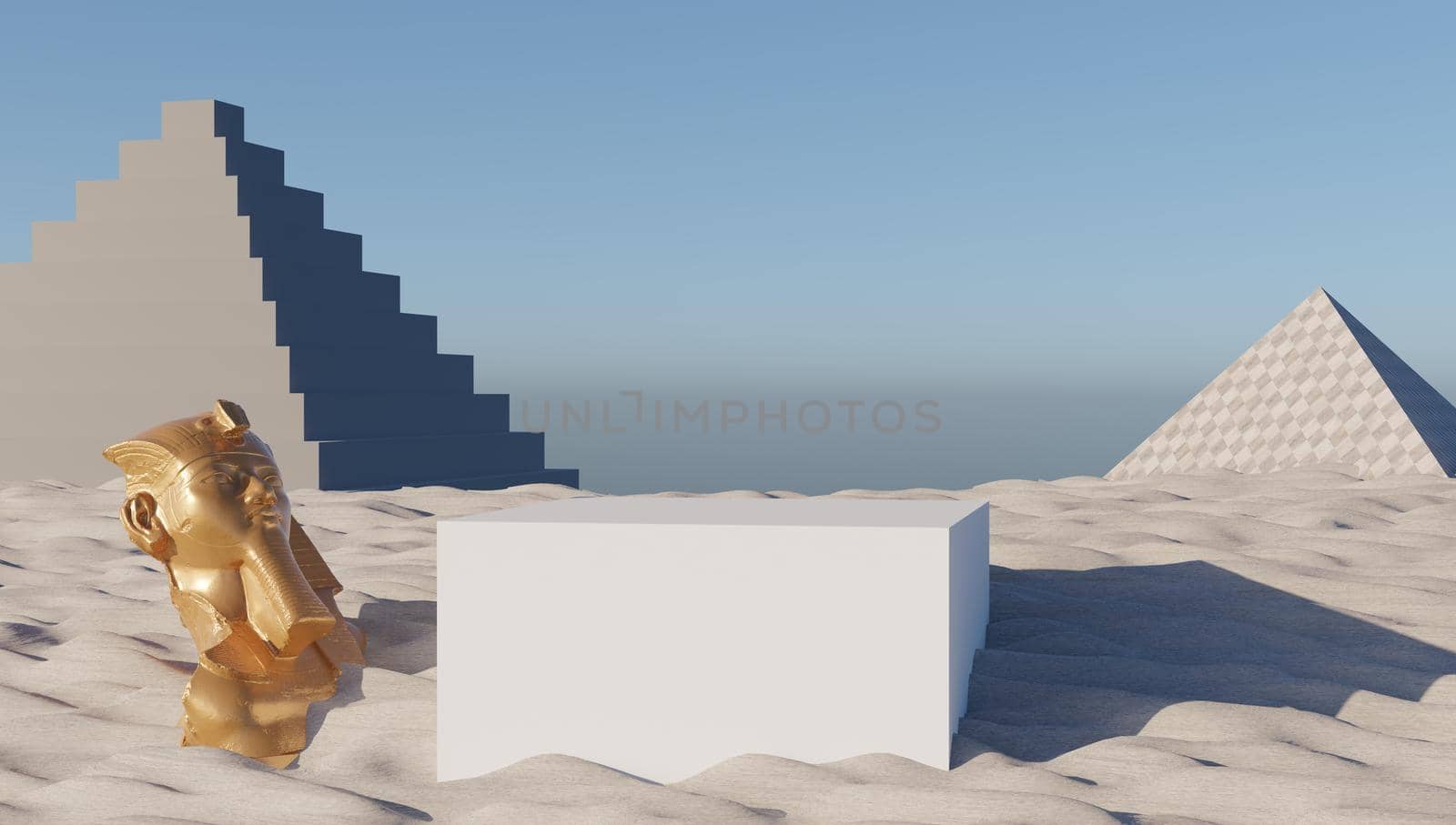 3d rendering sand podium in windy desert for product display. Sand Podium. Podium, pedestal, stage, base. by jbruiz78