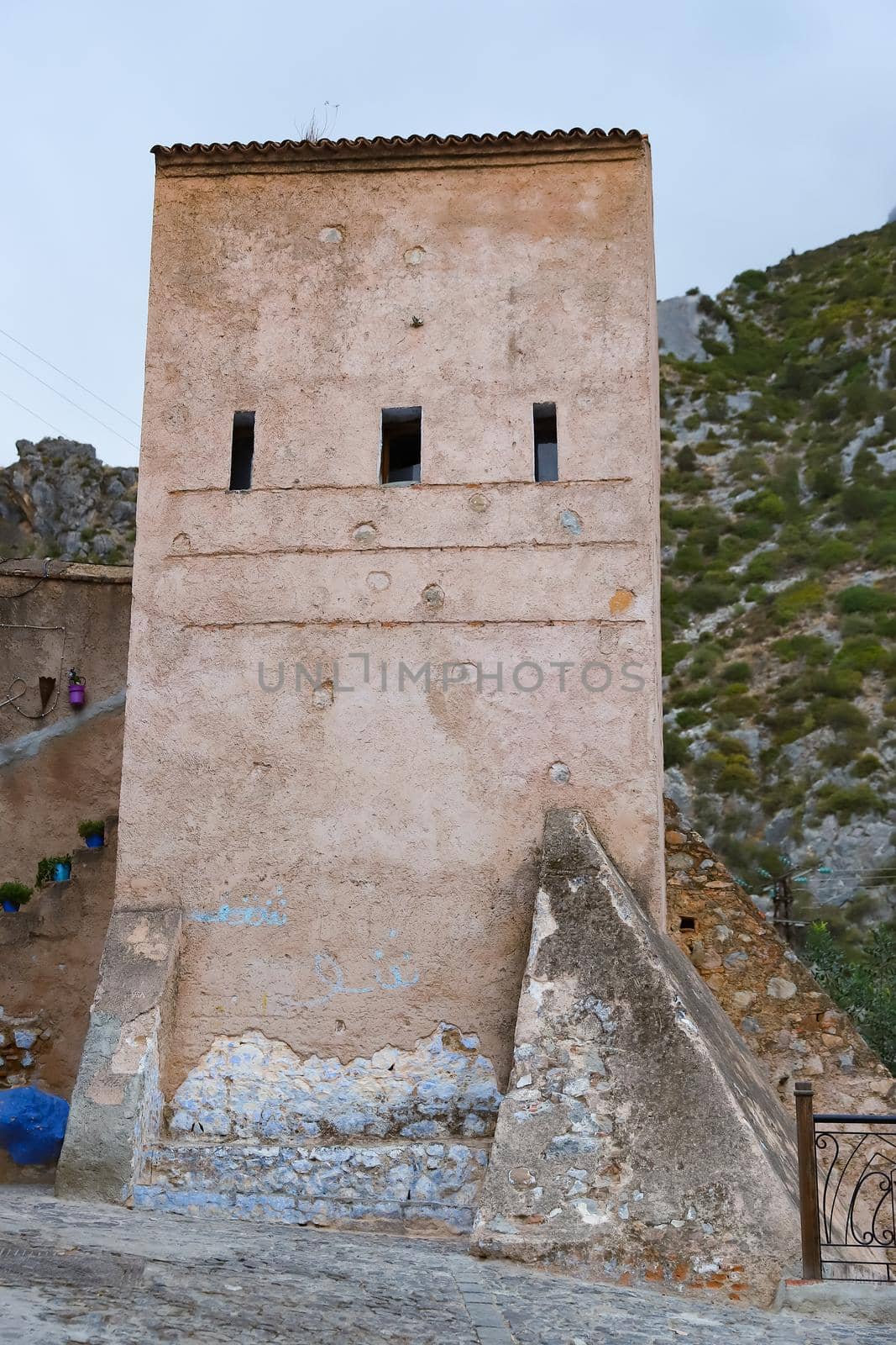 A Tower in Blue Chefchaouen City, Morocco