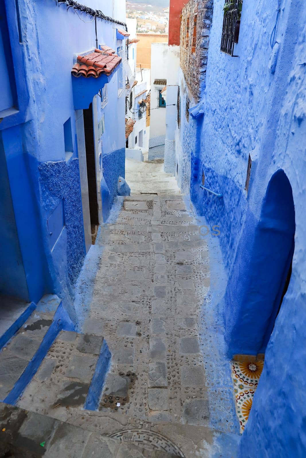 A Street in Blue Chefchaouen City, Morocco