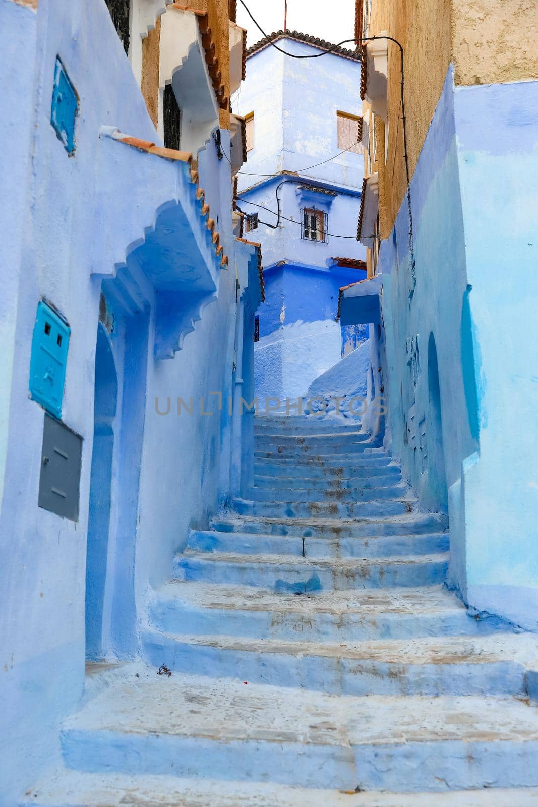 A Street in Blue Chefchaouen City, Morocco