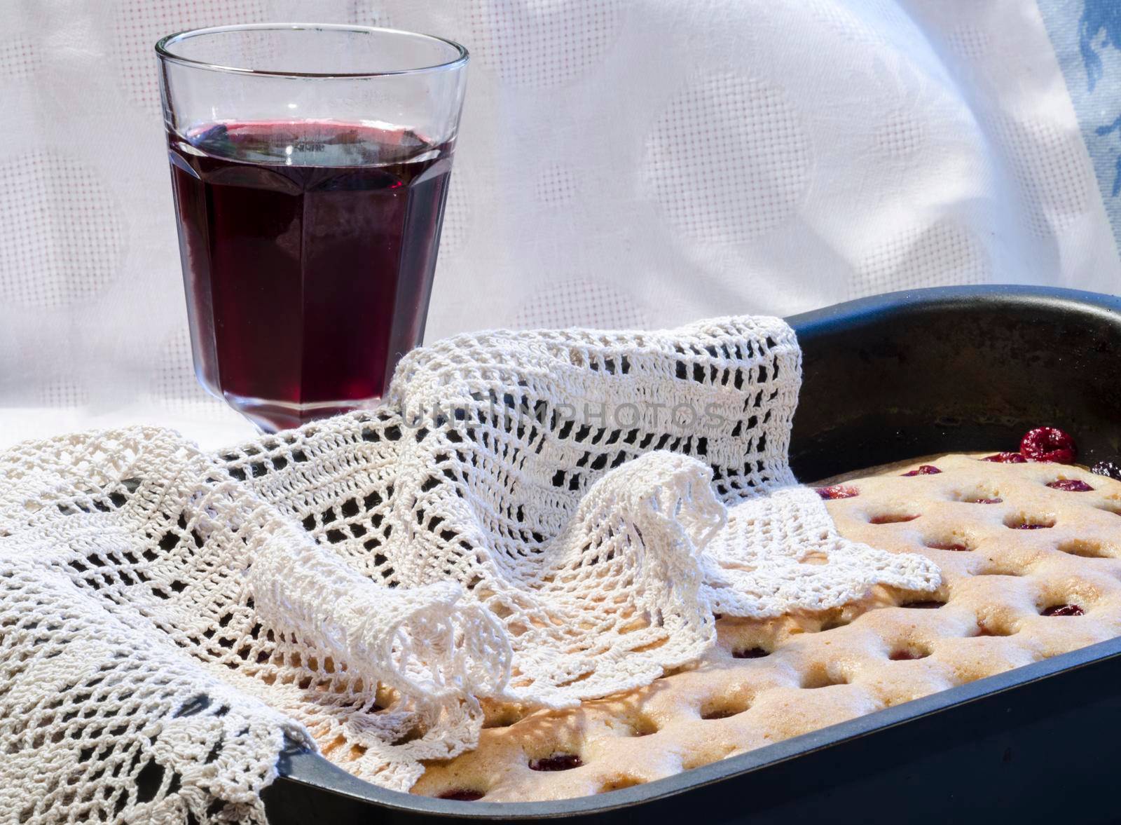 Homemade cherry pie with a knitted cloth. From the series "Homemade Cherry Pie"