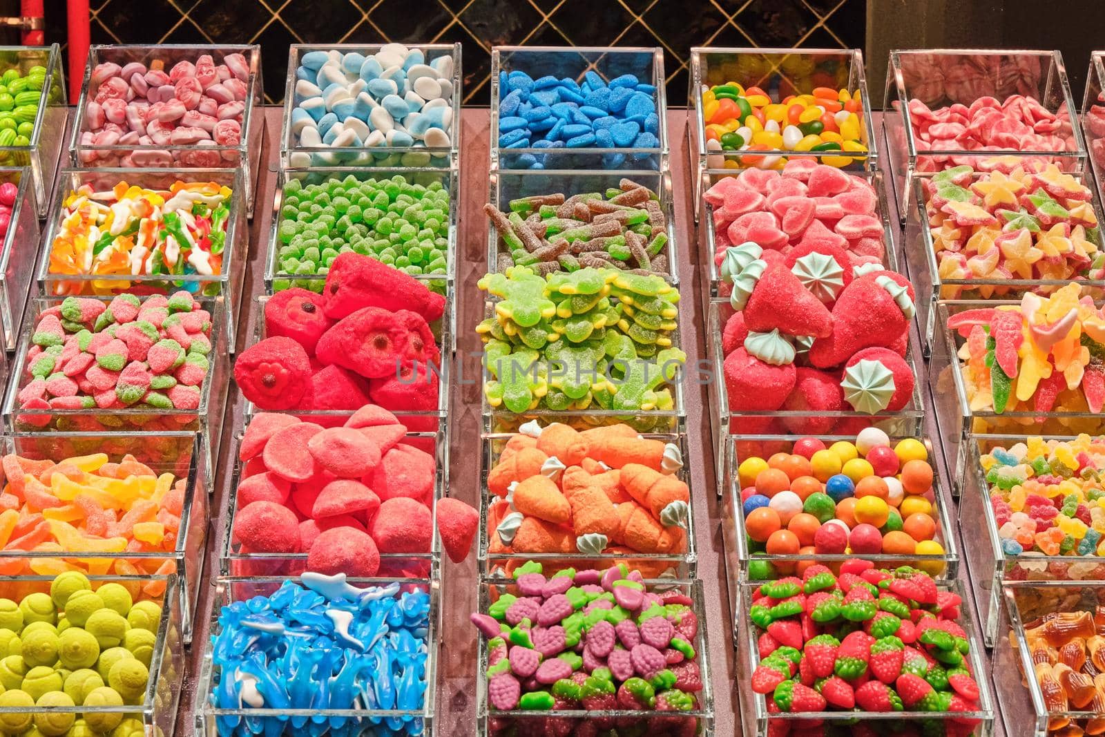Candy and jelly for sale at a market in Barcelona