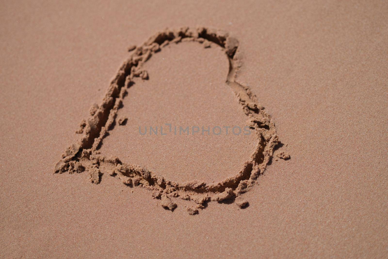 Seashore with sand and hearts. Ocean coast and beach coast by kuprevich