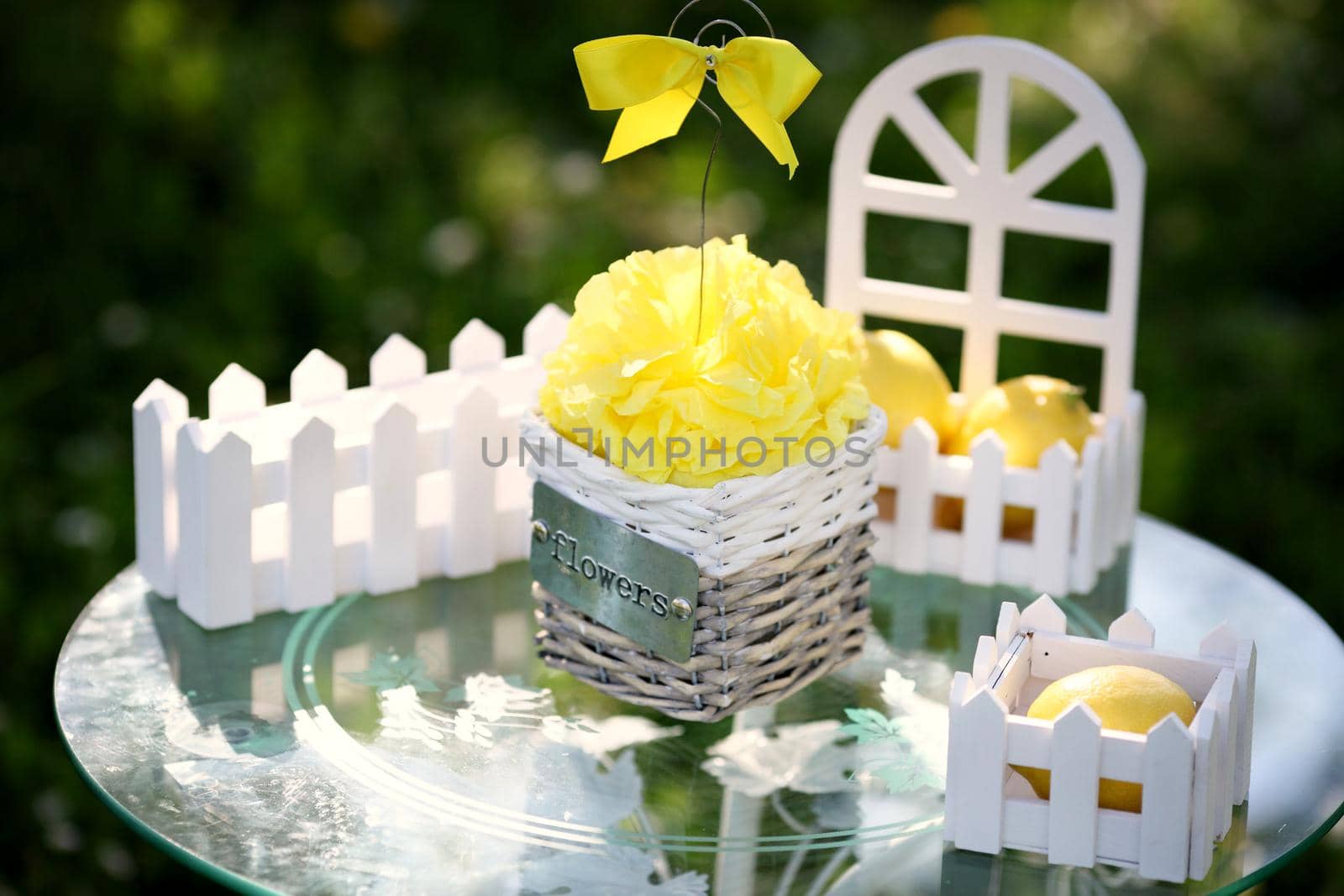 ornament with lemon. decor with lemon on table