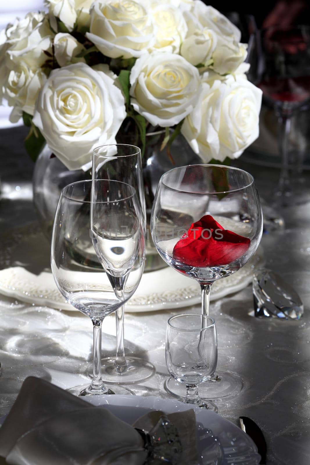 photo of professional restaurant serving. glasses close up