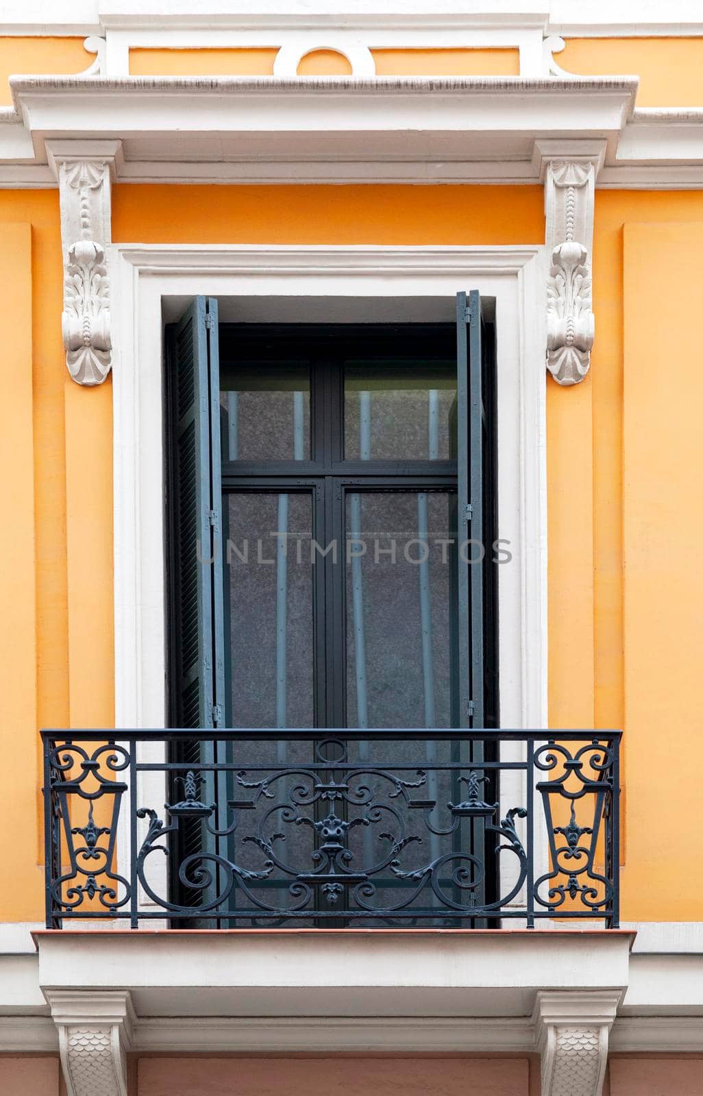 Ornate window of an old building, architecture detail